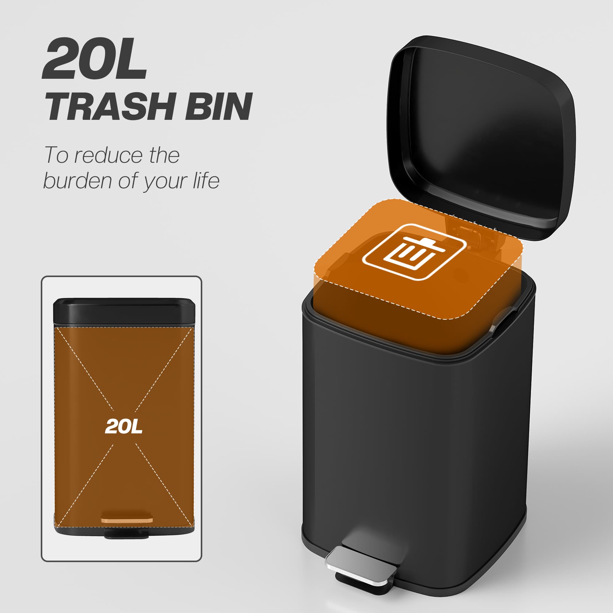 Compact 20-Litre Black Metal Pedal Bin for Kitchen Use - image 2