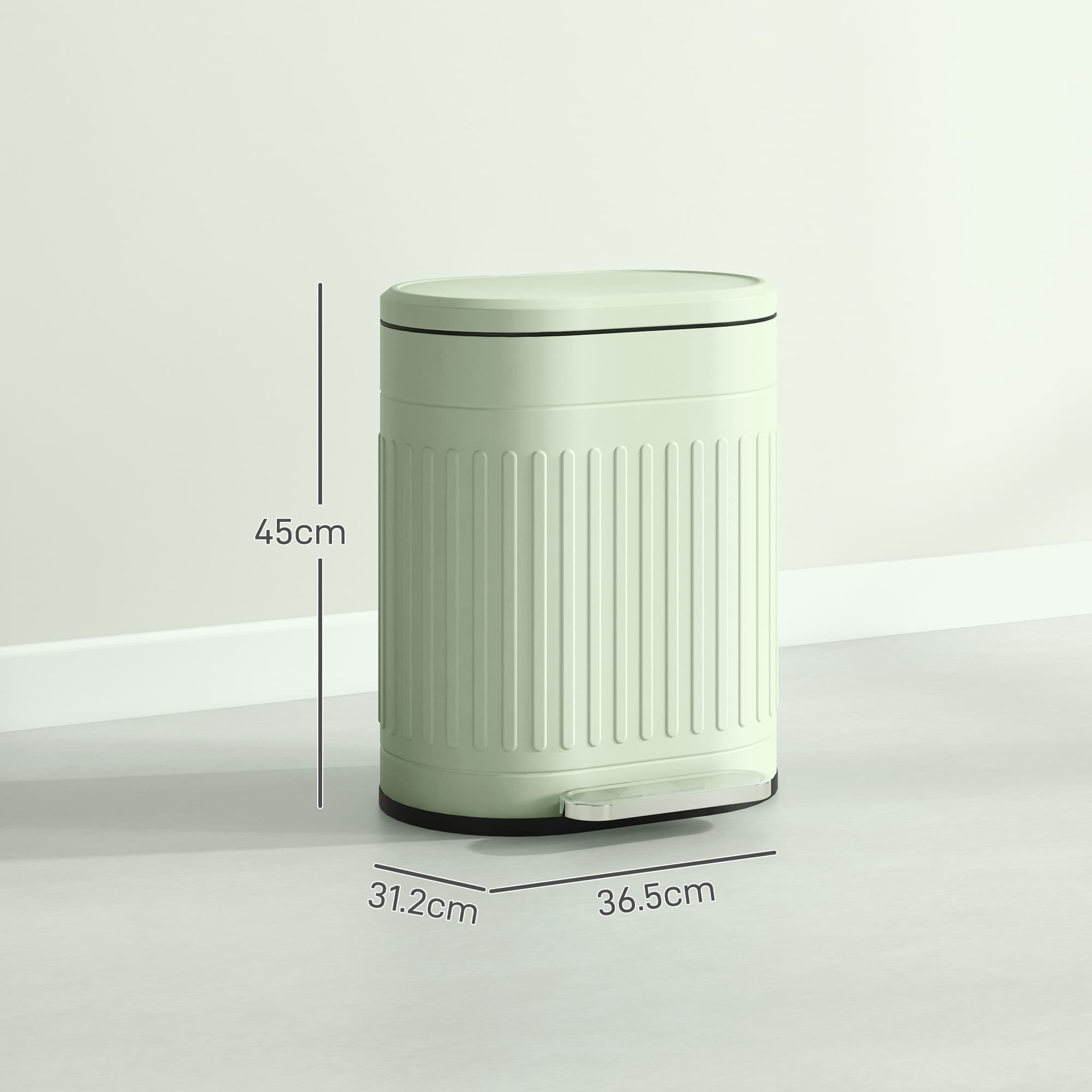 A ribbed sage green metal pedal bin with a quiet soft-close lid - image 1