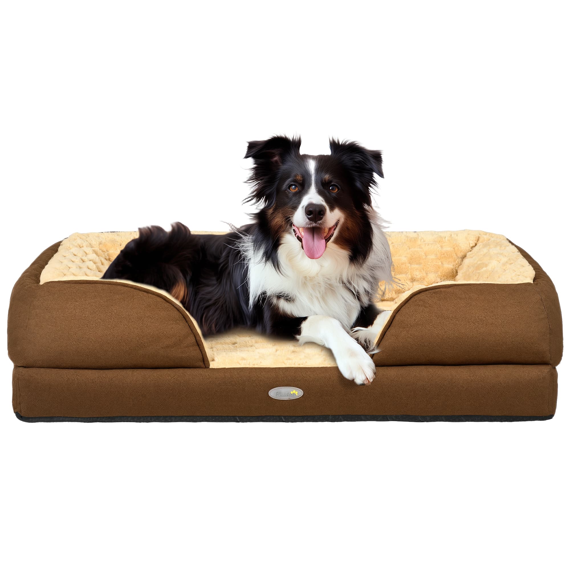 PawHut Calming Bolster Dog Bed for Medium Dogs (90cm, Brown) - Brown