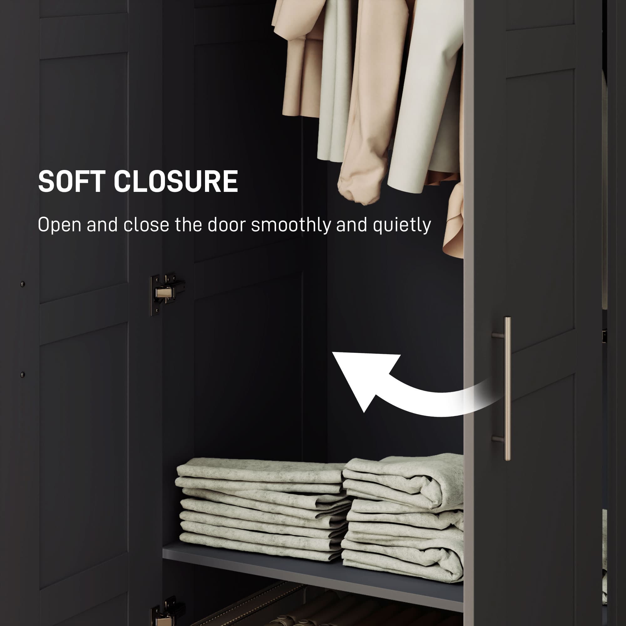 Black Two-Door Bedroom Wardrobe — 76cm Rail and Twin Shelves - image 1