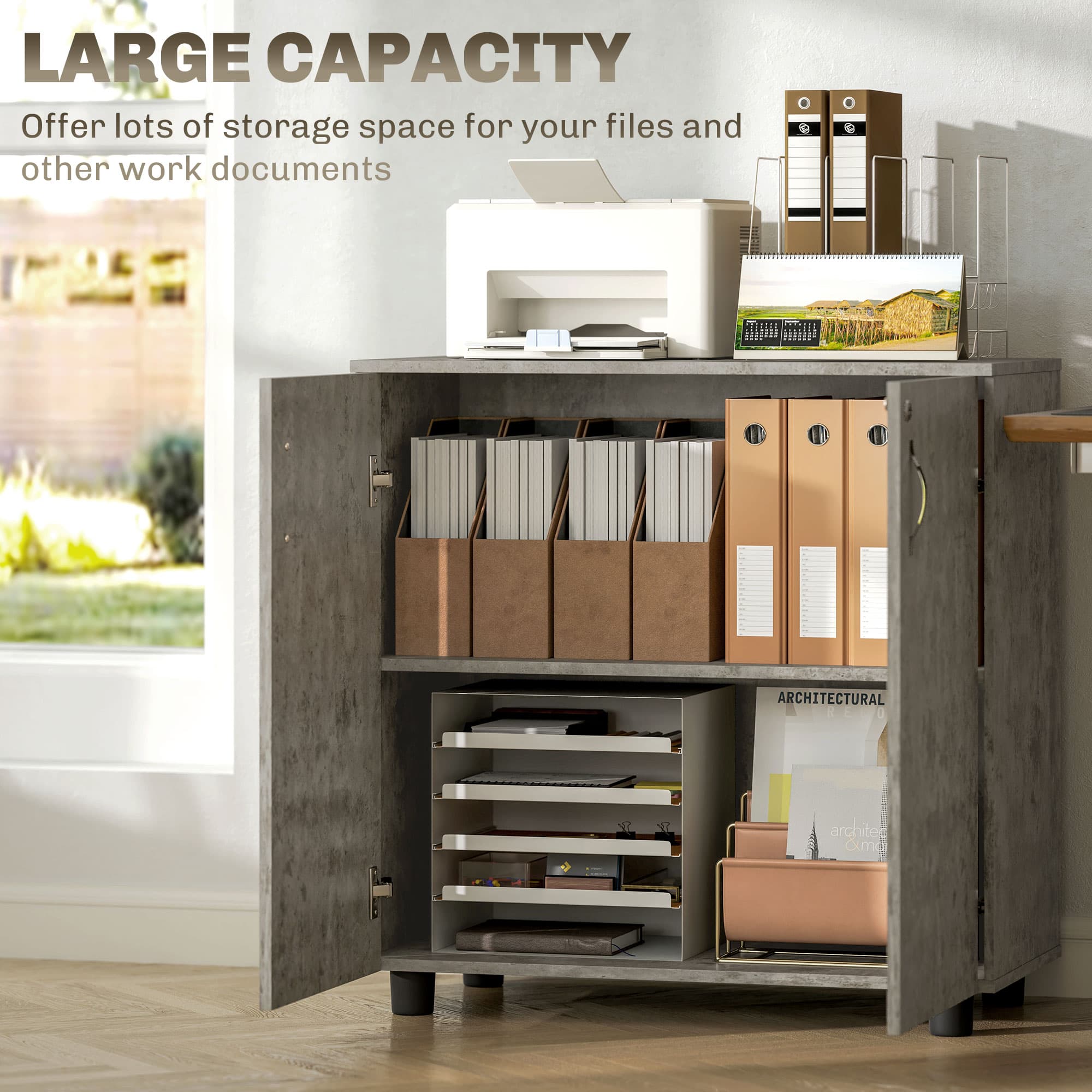Two-Door Locking Office Cabinet with Flat-Top Printer Stand - image 4