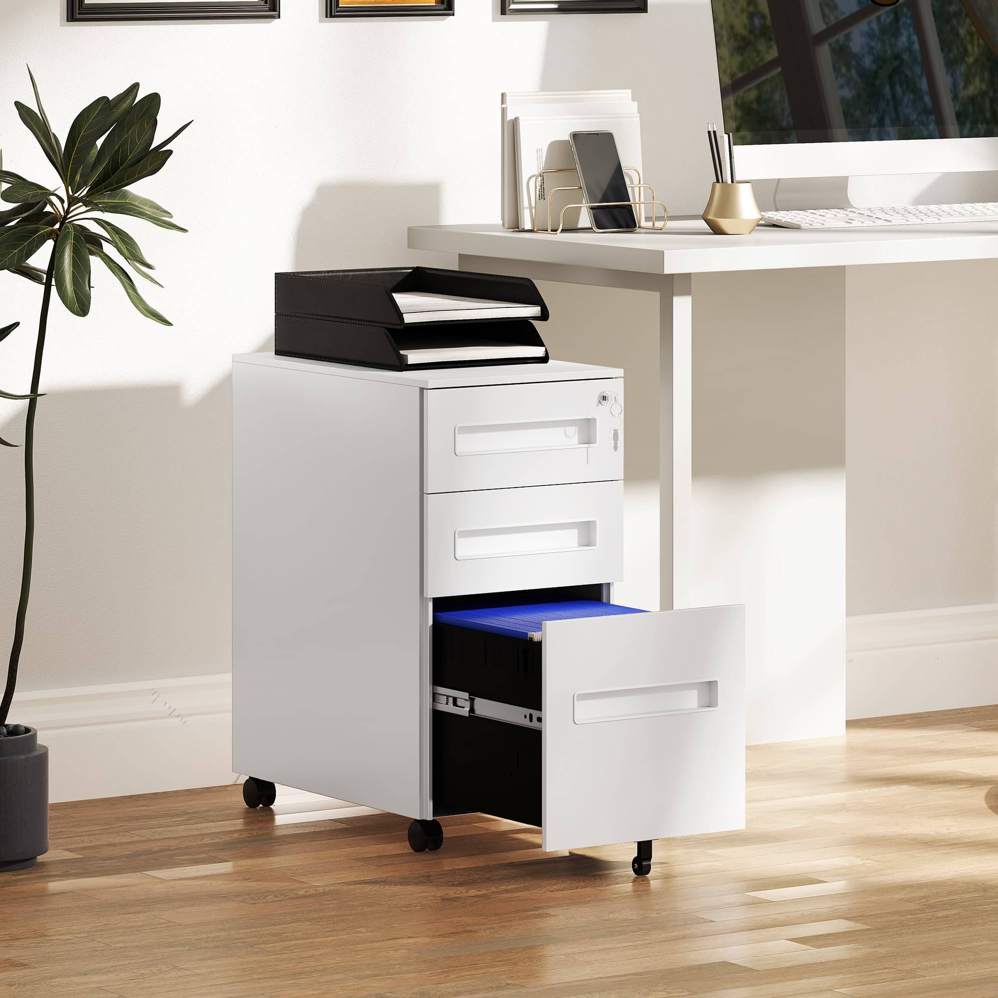 3-Drawer Steel Filing Cabinet with Castors – Fits Under a Desk - image 3