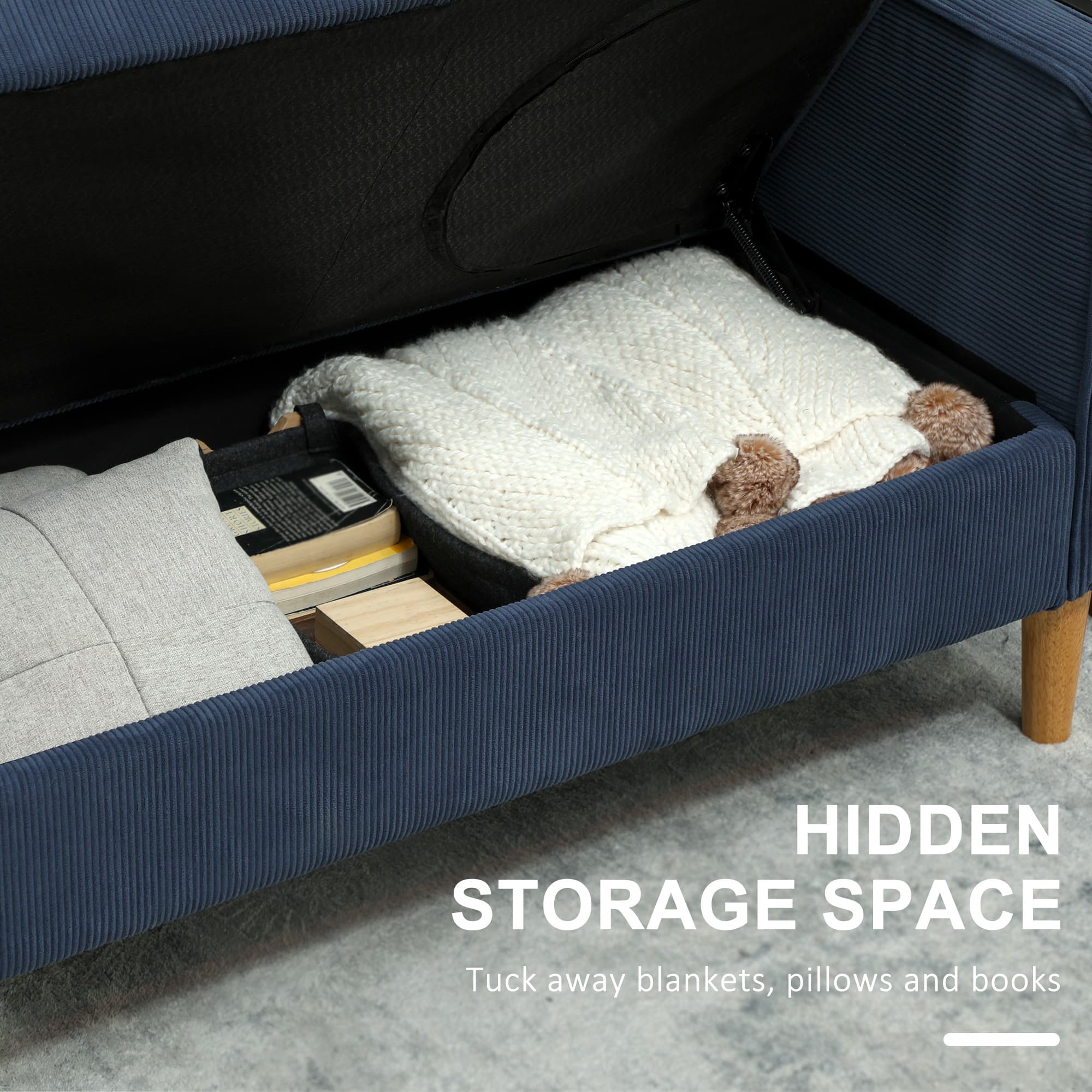 Transform Your Space with this Blue Corduroy Storage Sofa - image 2
