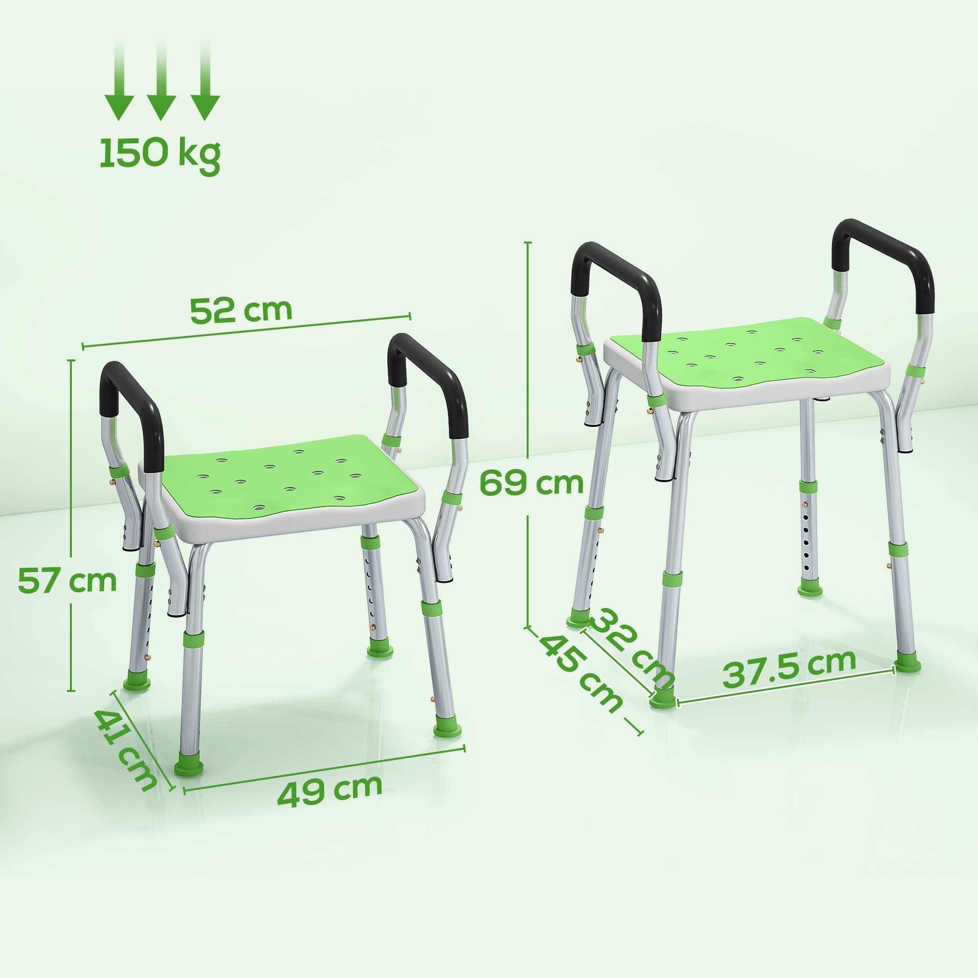 Height-adjustable shower seat with armrests and non-slip feet - image 10