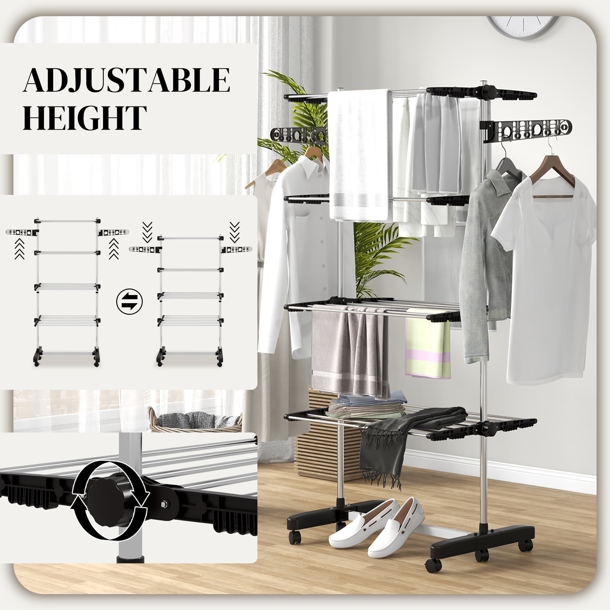 Dry More Laundry Faster with a 4-Tier Rolling Clothes Rack - image 2