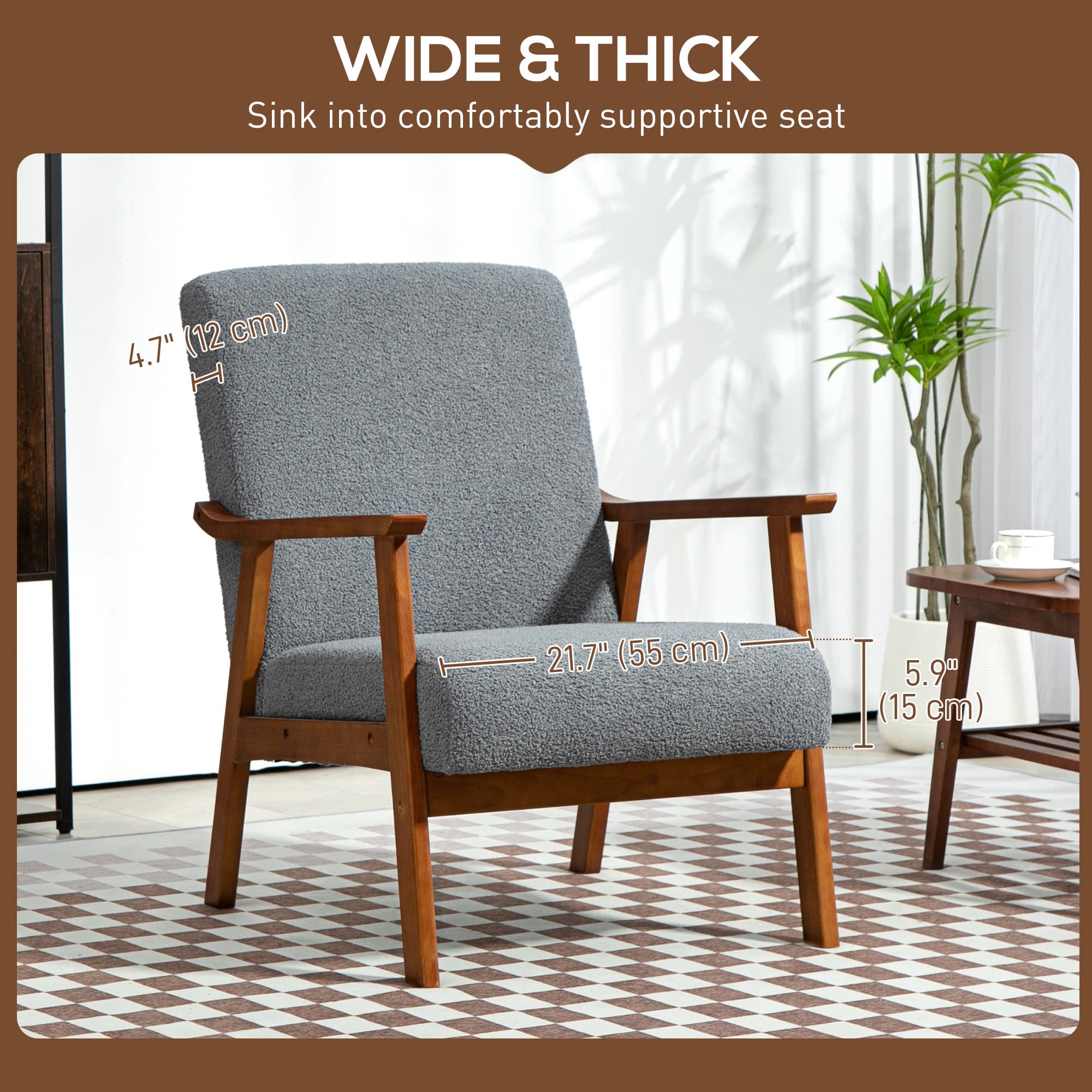 Grey Boucle Accent Chair with Solid Wooden Frame - image 2