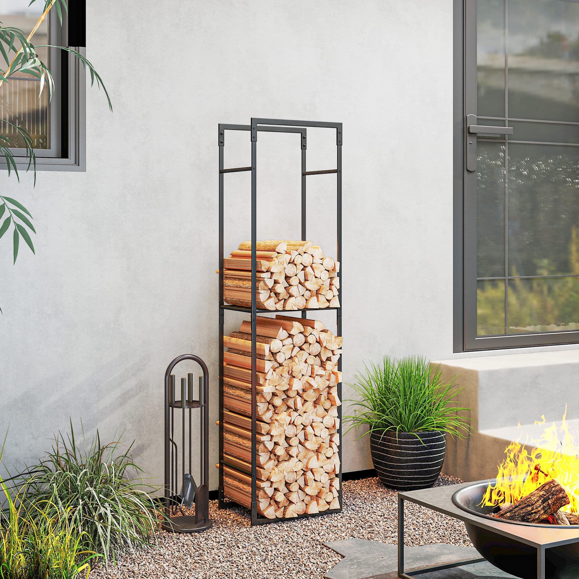 Tall black log holder for tidy fireside storage - image 8