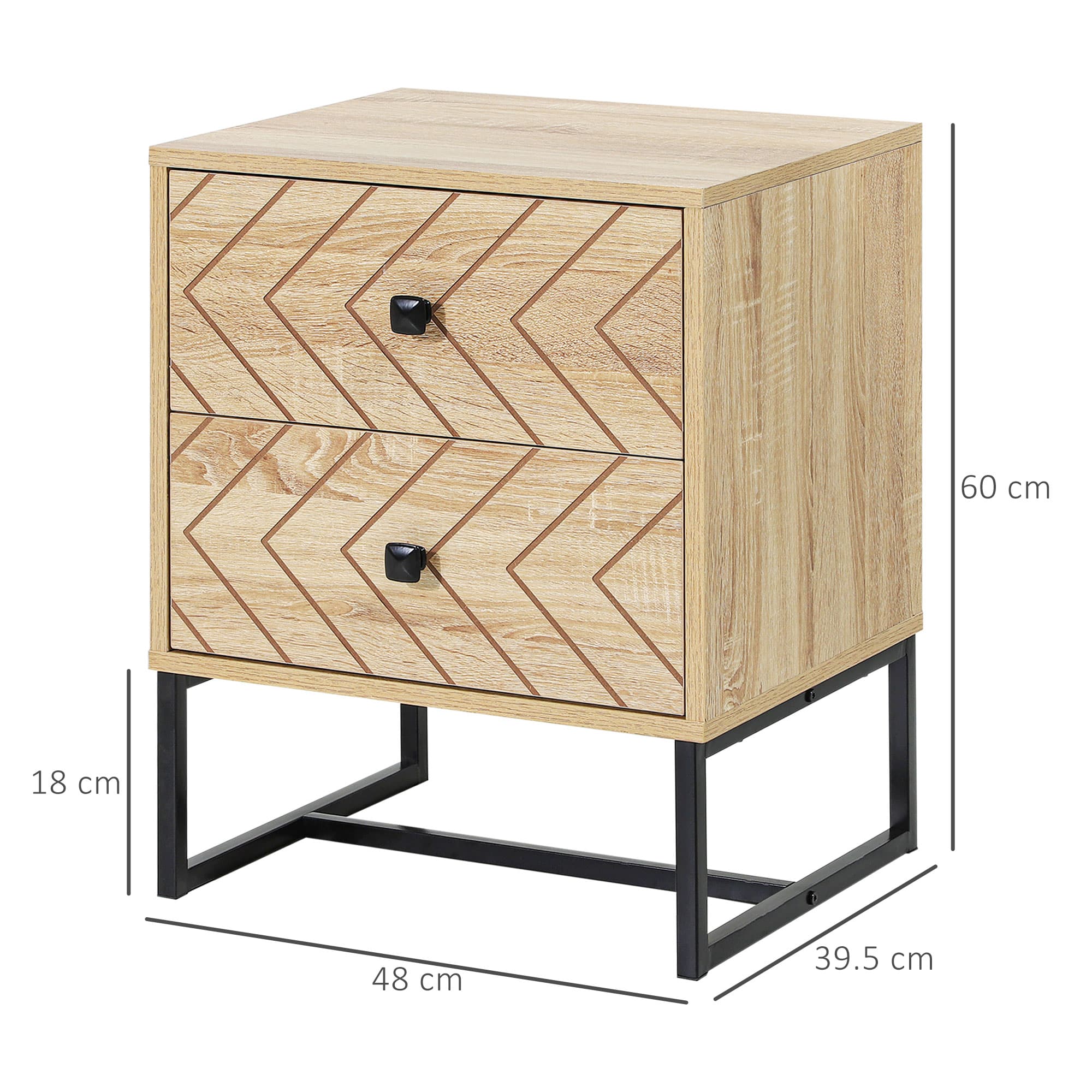 Two-Drawer Bedside Tables with Chevron Detail — Set of 2, Natural - image 1