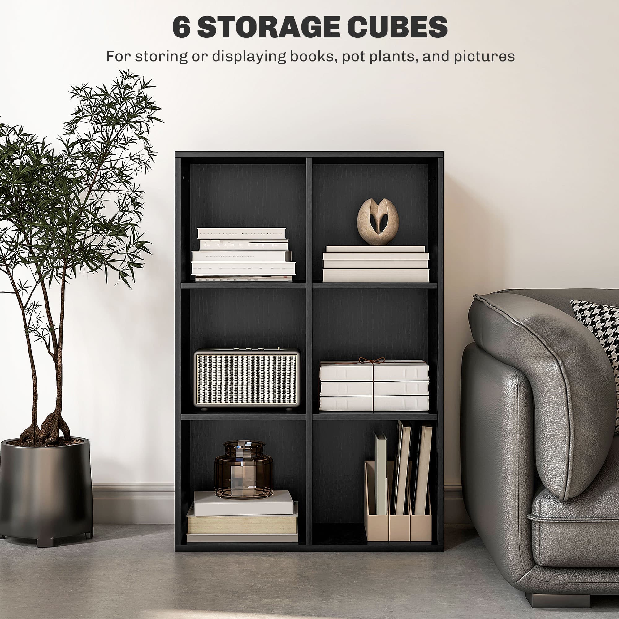 Modern Black Six-Cube Bookcase for Effortless Organisation - image 3