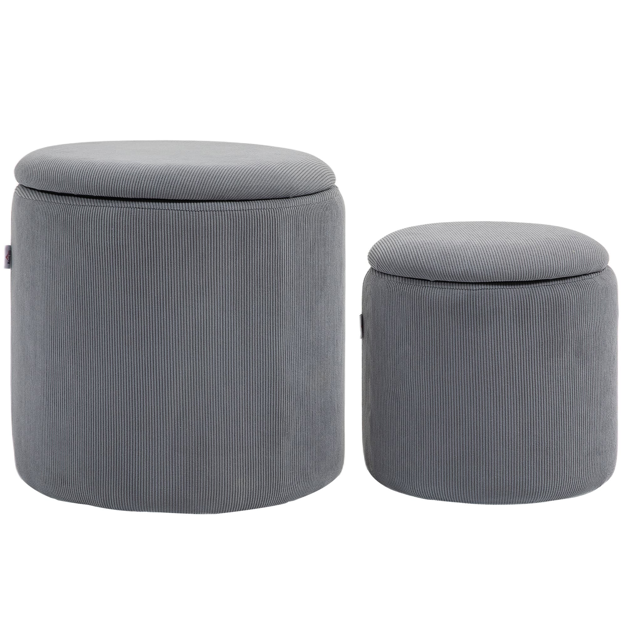 Two Nesting Grey Corduroy Storage Ottomans — Large and Small - image 8