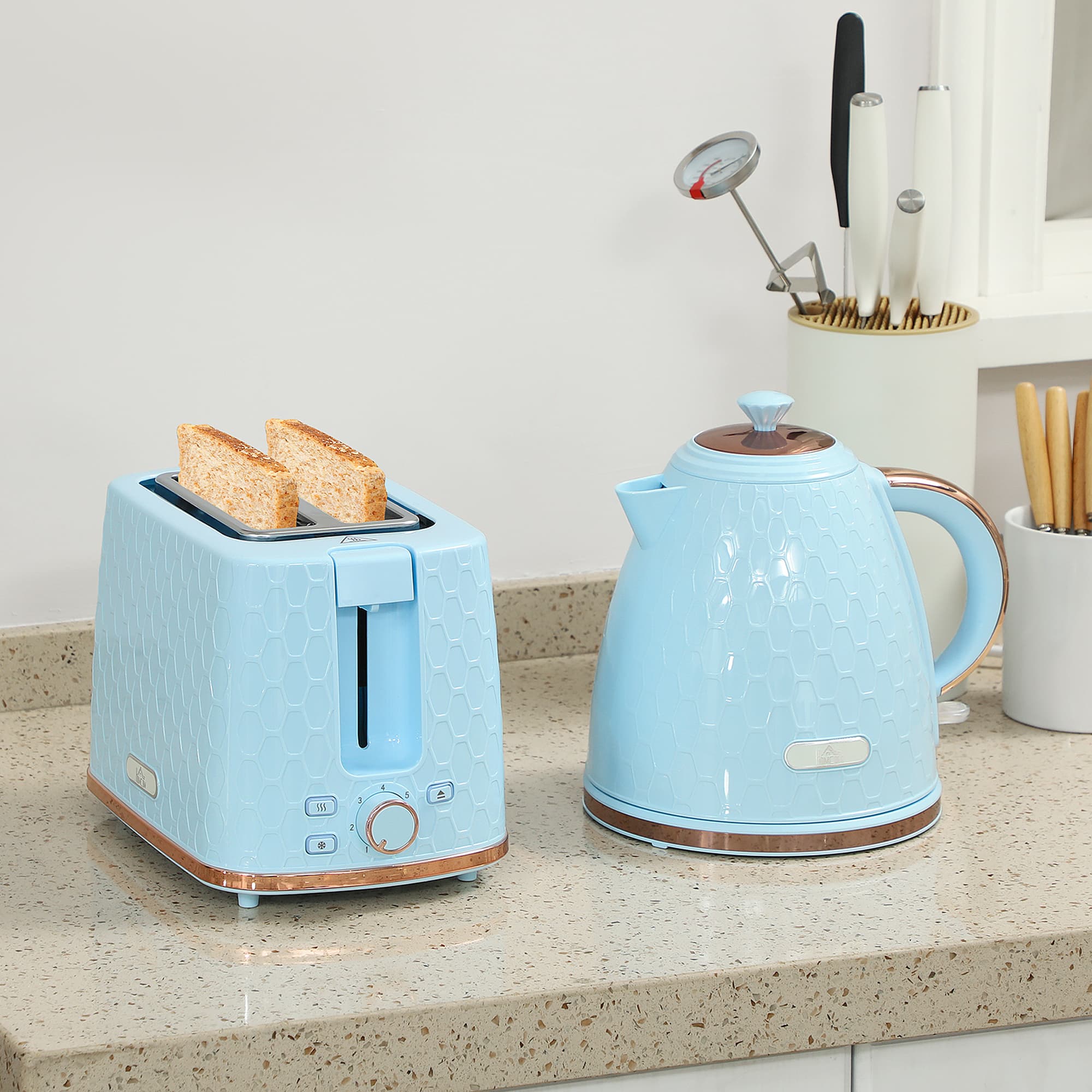 Light Blue Honeycomb Kettle & 2-Slice Toaster Set - image 2