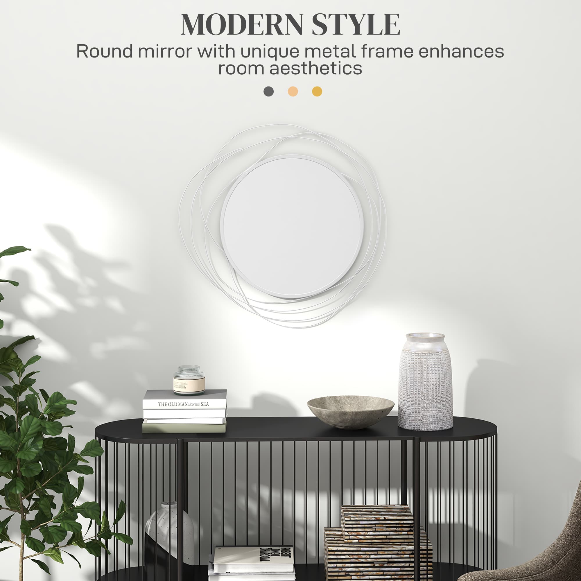 Round Wall Mirror with Abstract Metal Wire Surround - image 1