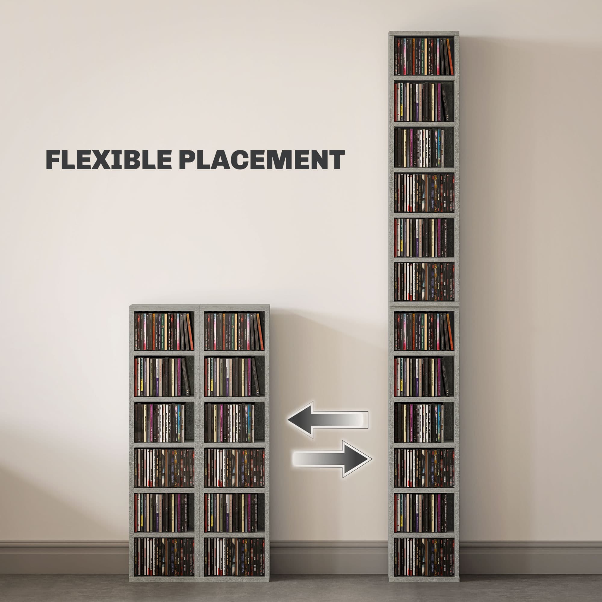 Twin CD Tower Storage Units with 6 Shelves Each, Cement Grey - image 10