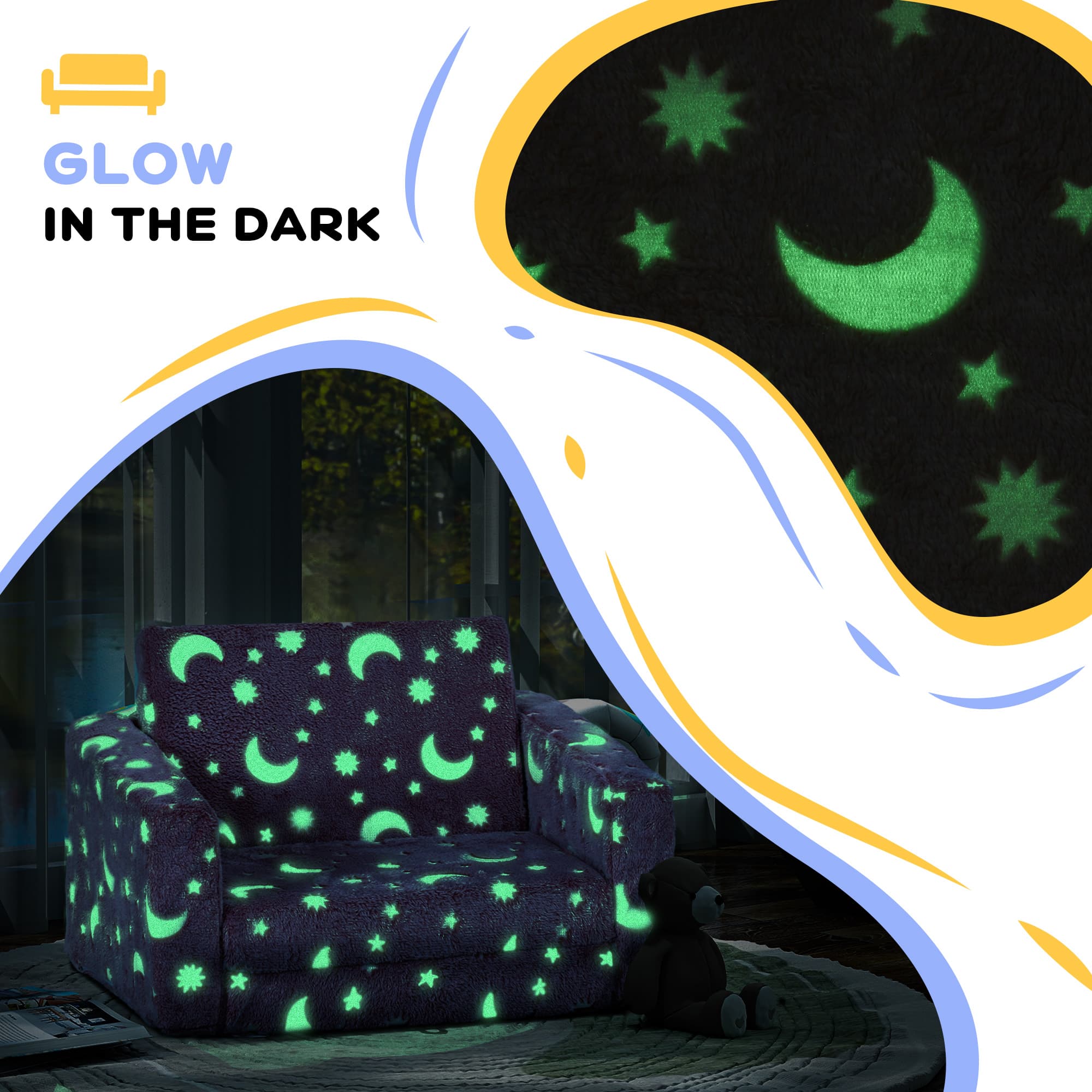 Glow-in-the-Dark Kids Armchair That Folds into a Toddler Bed - image 4