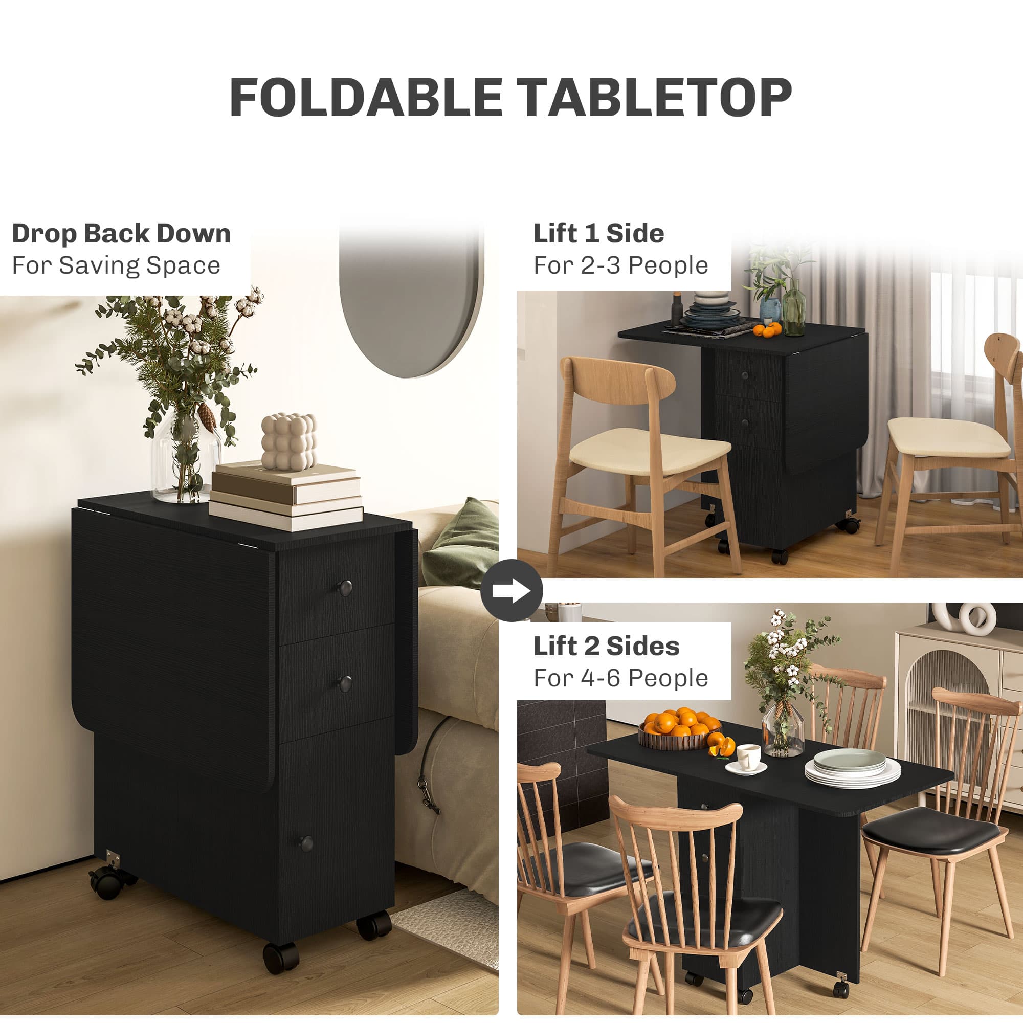 Extending Drop Leaf Dining Table with Built-In Storage and Wheels - image 3