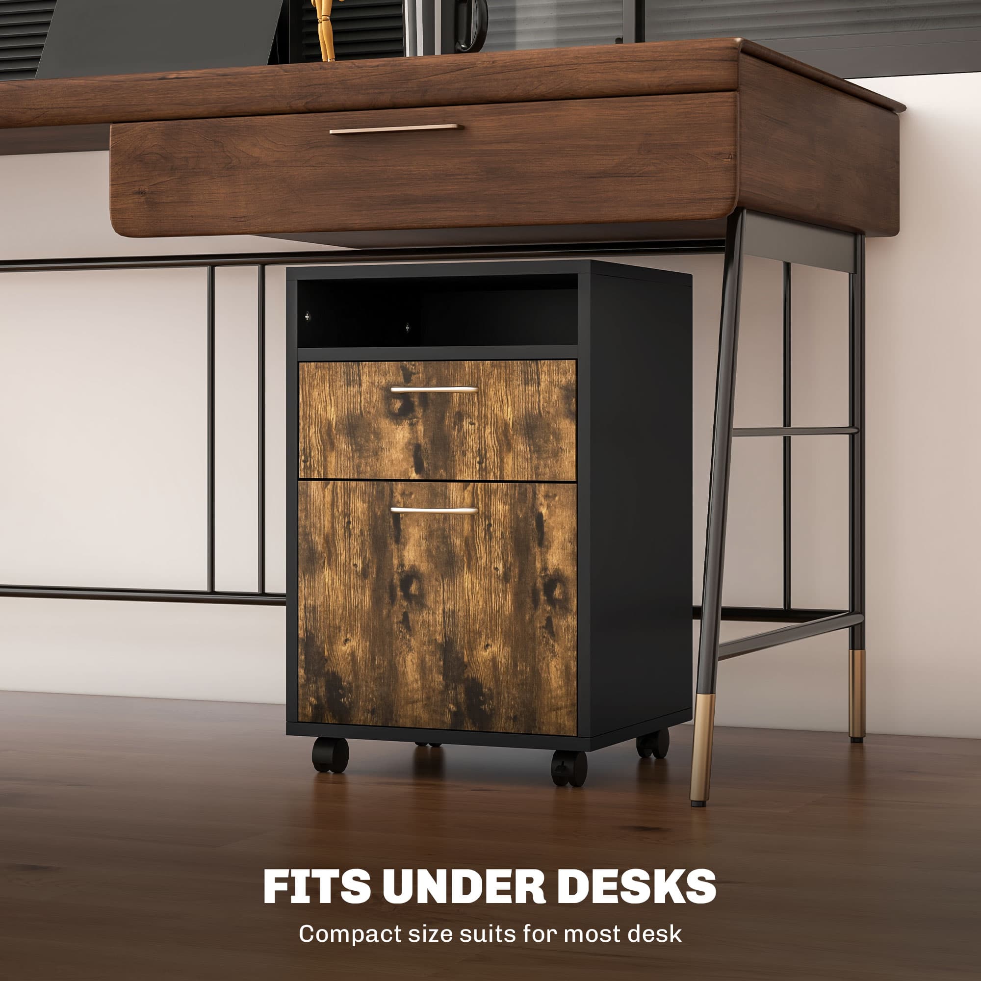 Mobile Filing Cabinet with Drawer, Open Shelf and Wheels - image 1