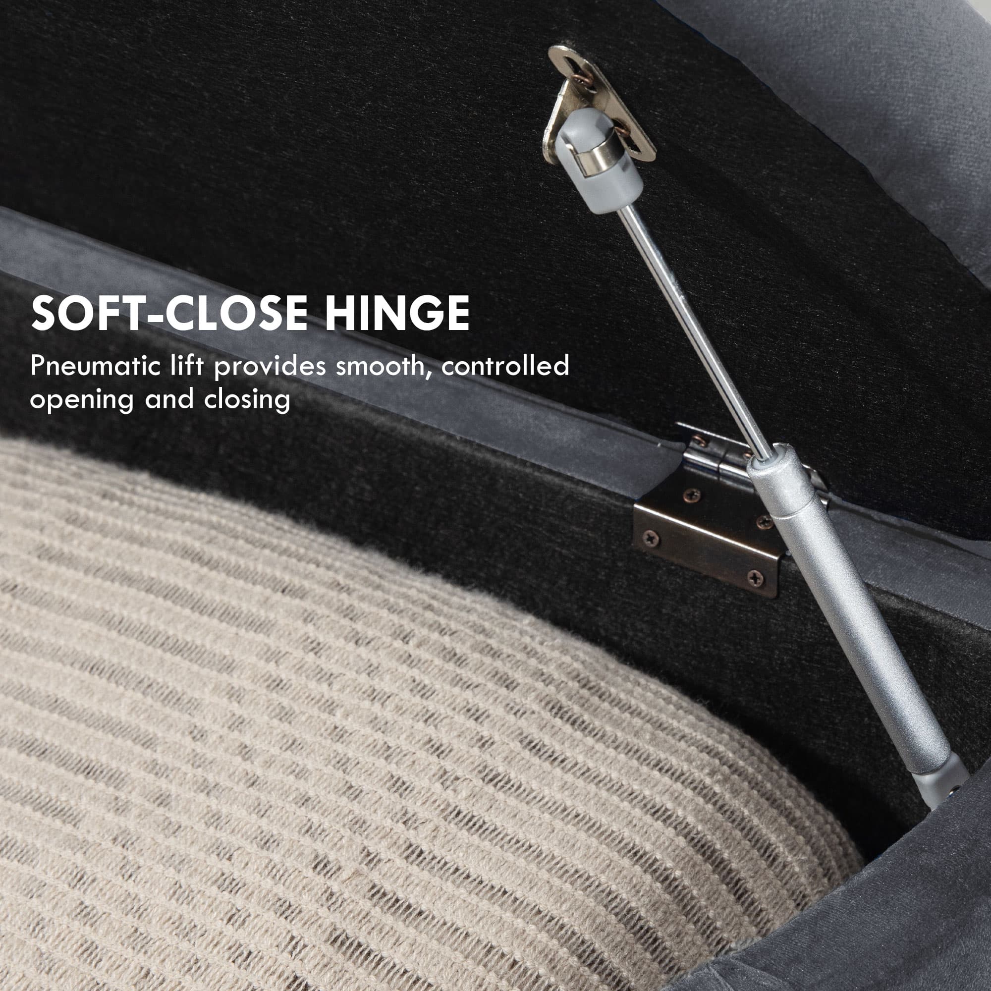 Half-Circle Storage Ottoman in Grey Velvet-Feel Fabric With Tufted Lid - image 3
