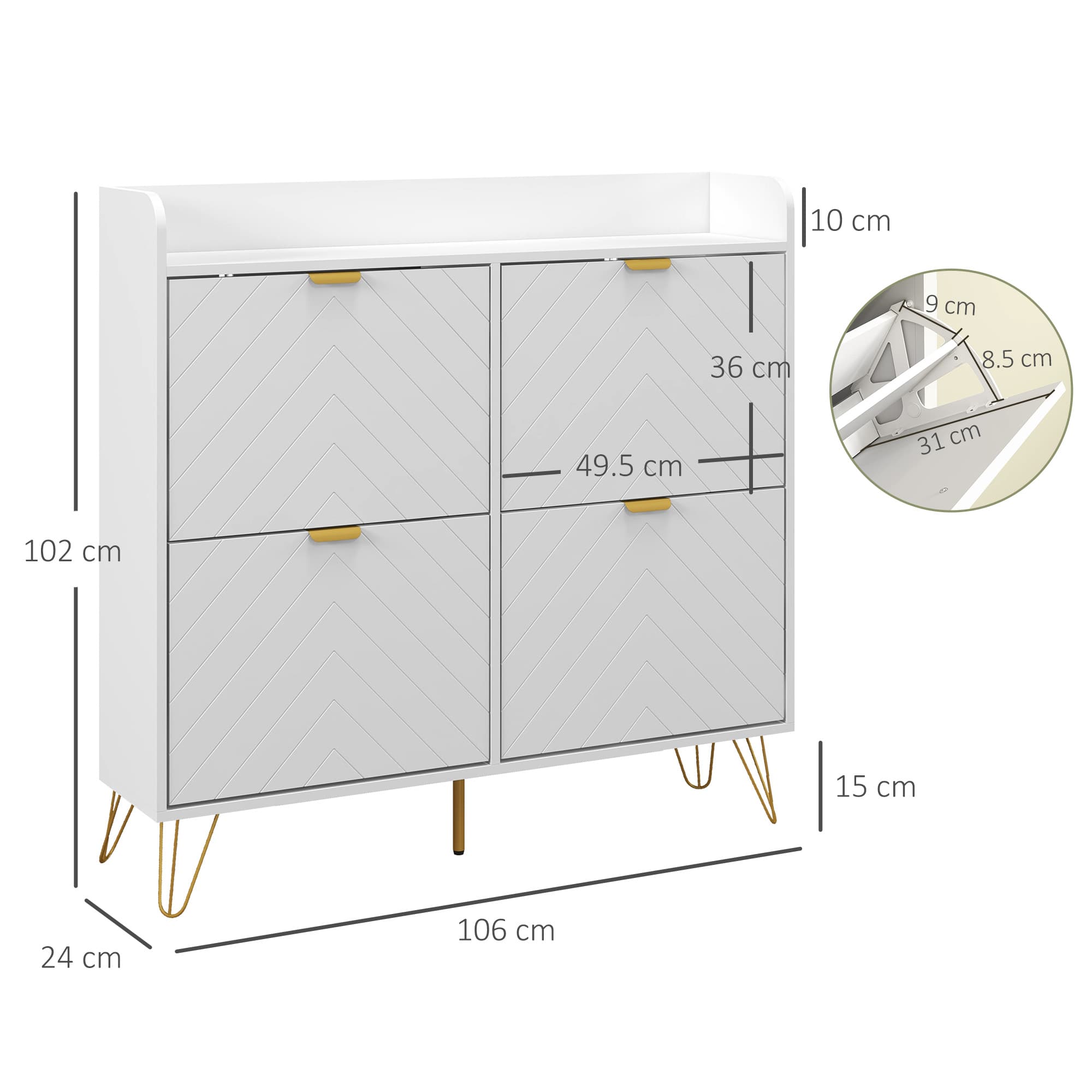 Slim White & Gold Shoe Cabinet for Clutter-Free Hallways - image 2