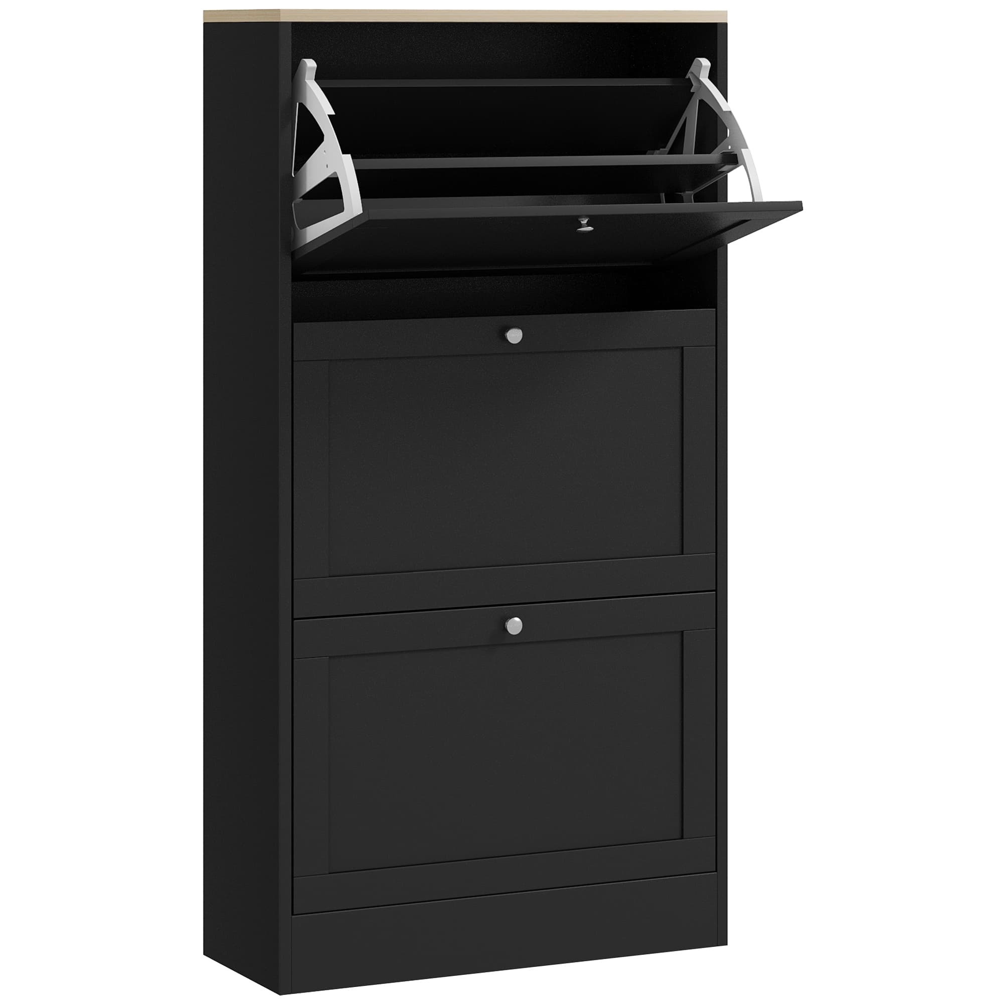 Slim Flip-Front Shoe Cabinet in Black, Holds 12–18 Pairs - Black