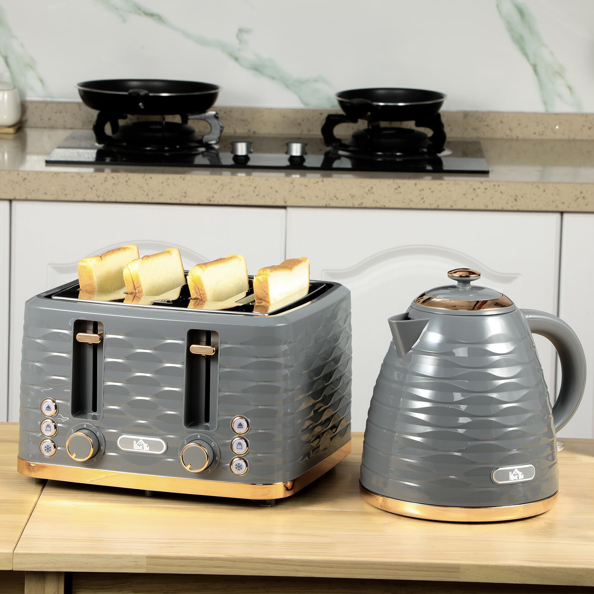 Wave-Textured Four-Slice Toaster in Grey with Gold Trim - image 1