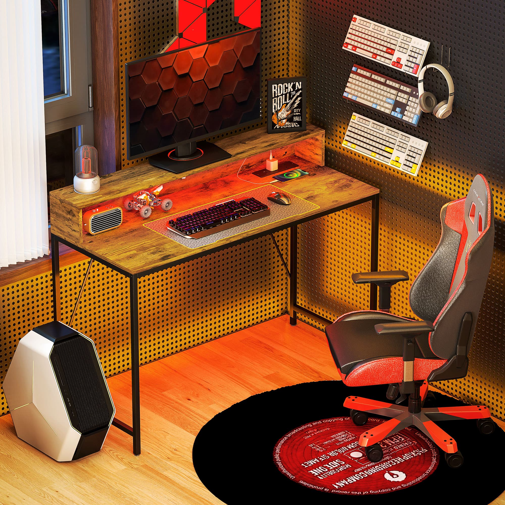 Transform Your Setup with this Rustic Brown LED Gaming Desk - image 4