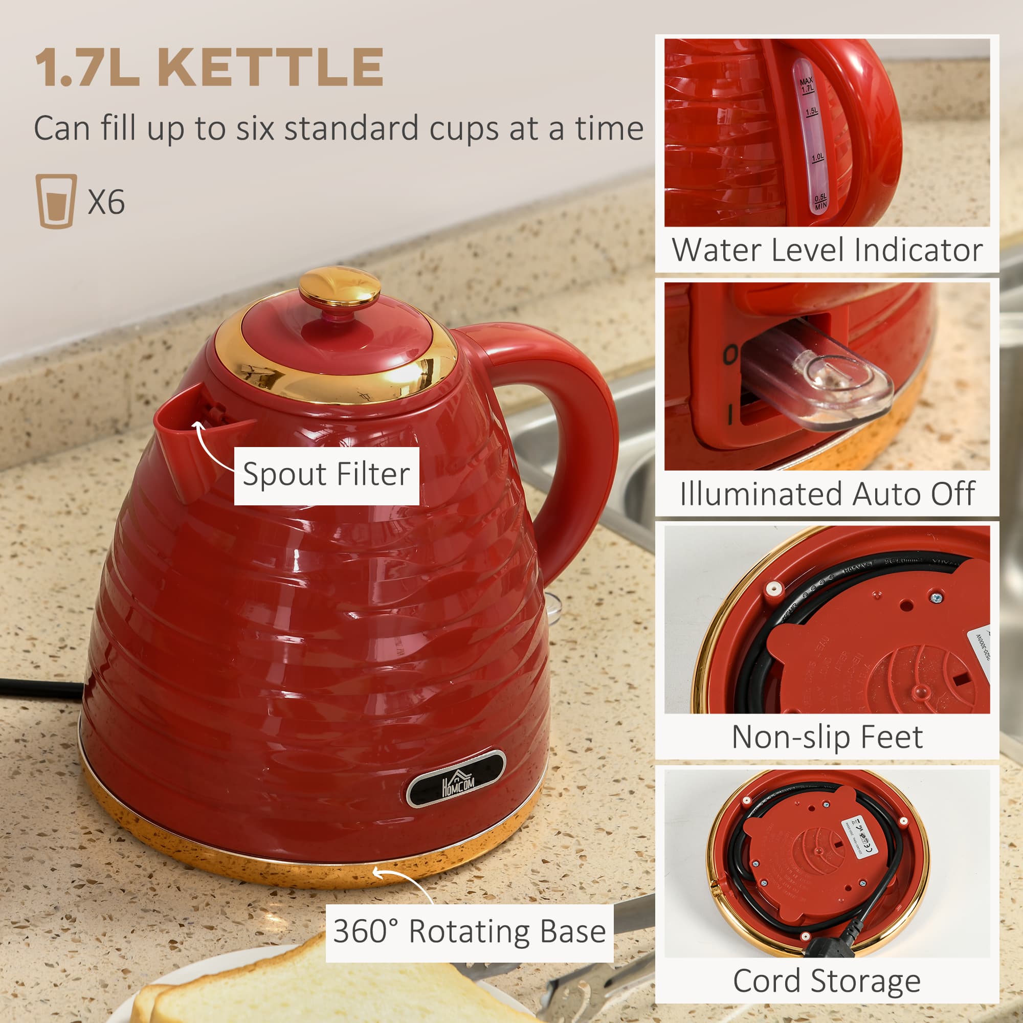 Effortless Breakfasts: Red 1.7L Kettle & 4-Slice Toaster Set - image 1