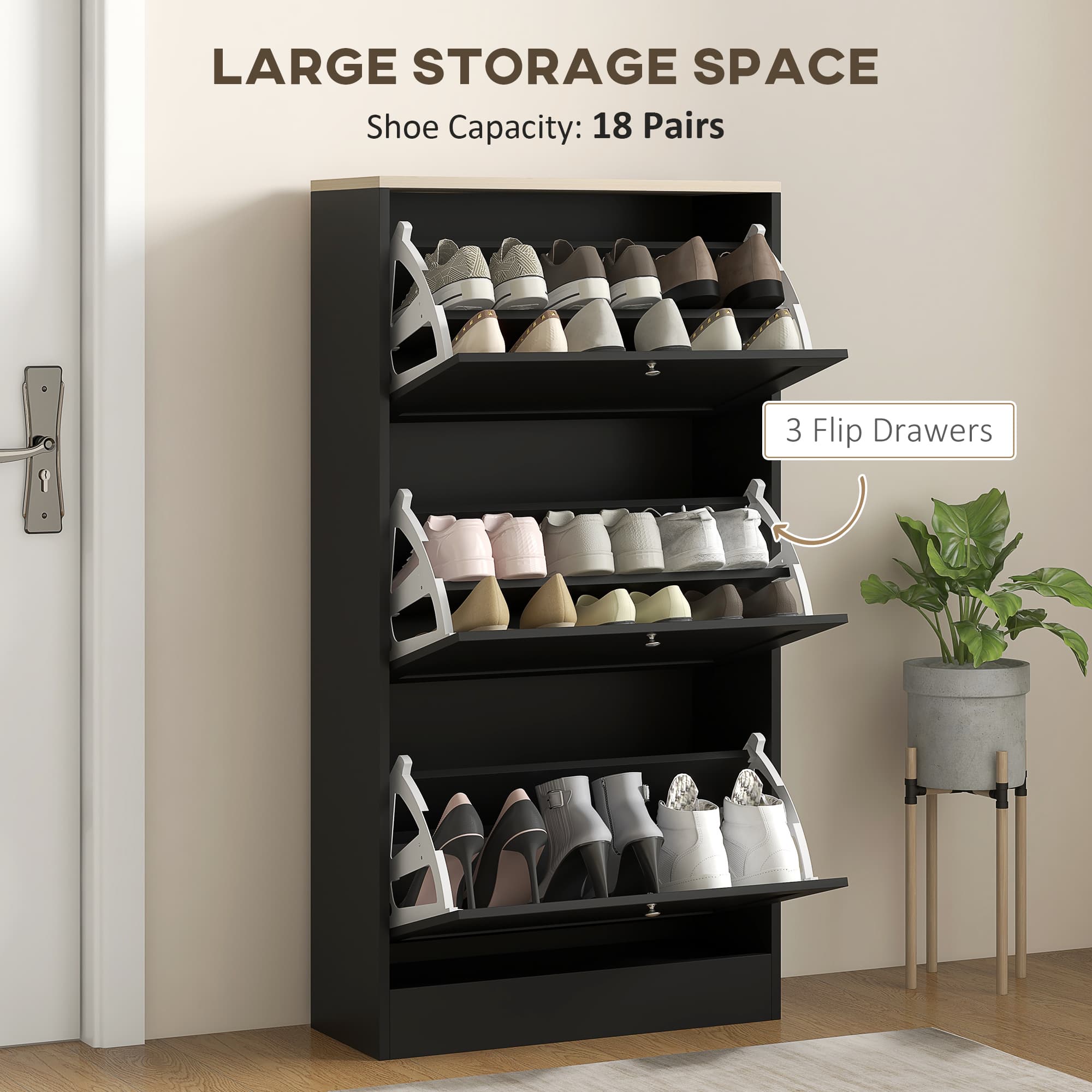 Slim Flip-Front Shoe Cabinet in Black, Holds 12–18 Pairs - image 5