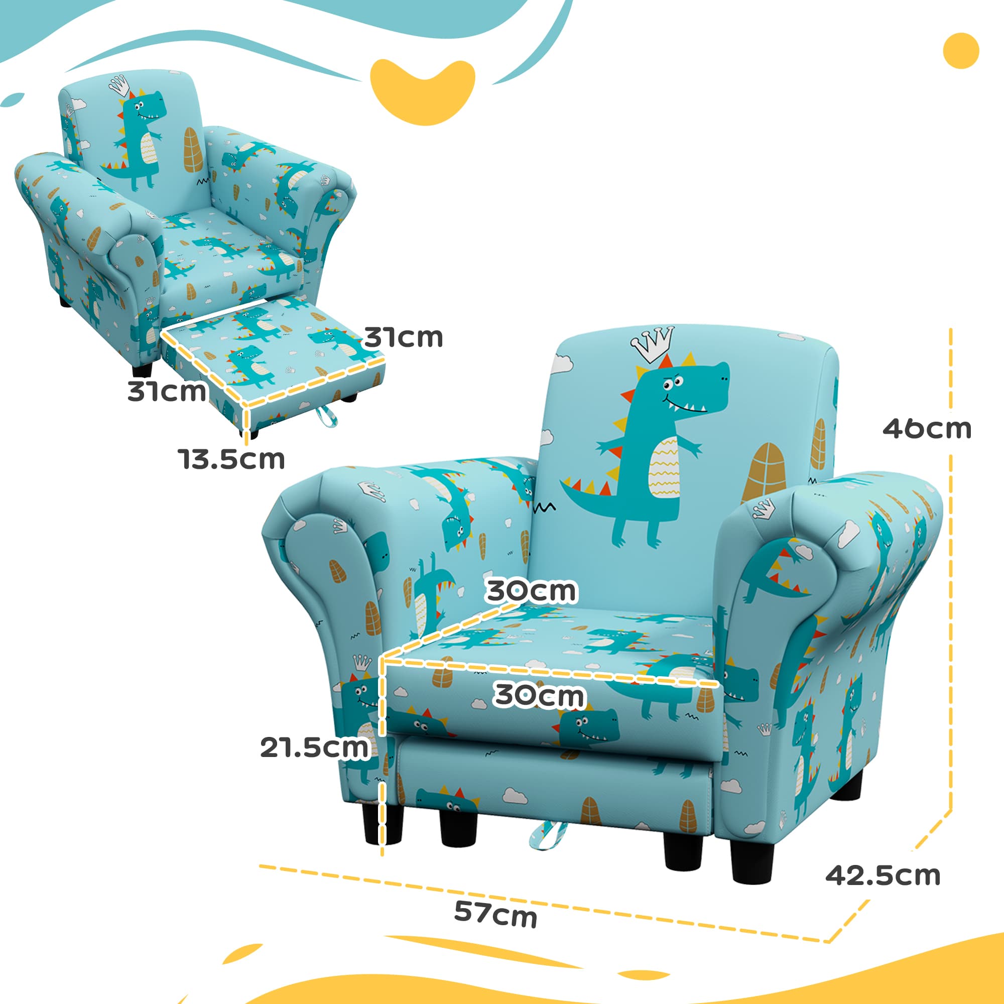 Blue Dinosaur Kids Armchair & Nesting Stool Set - image 4