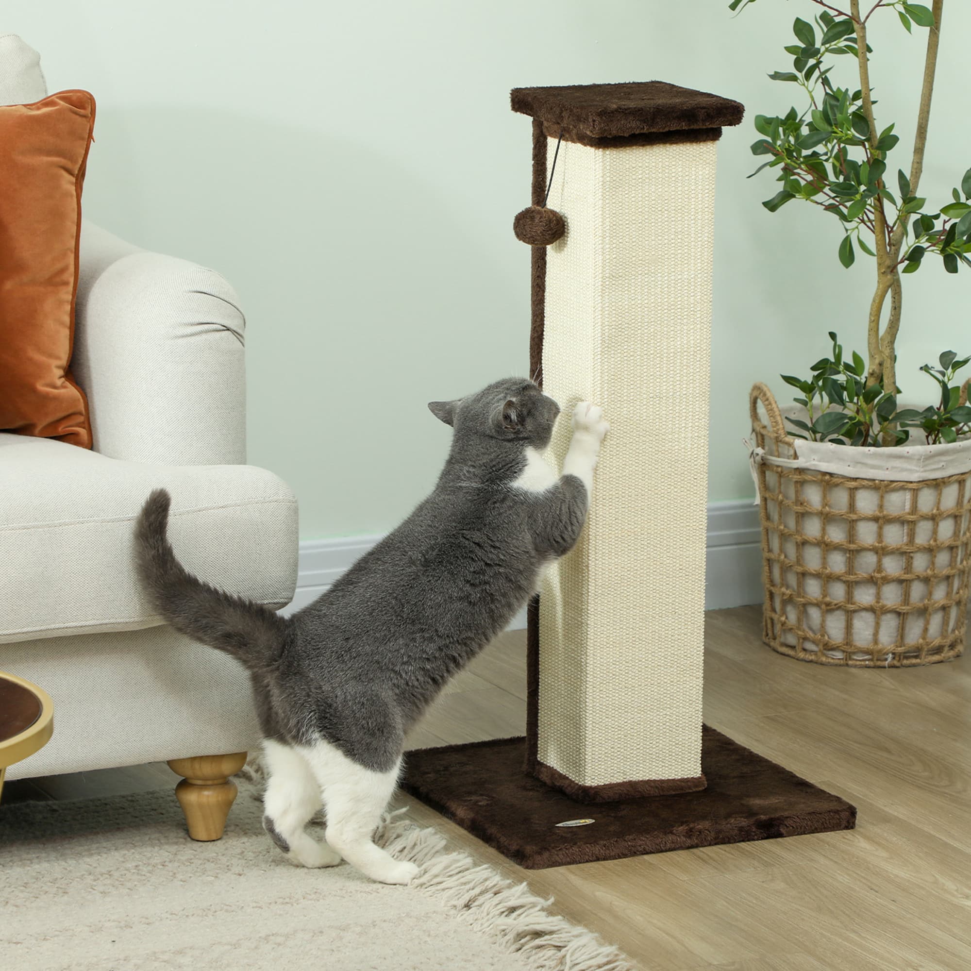 Tall Vertical Cat Scratcher with Sisal Rope and Plush Base – Brown - image 6