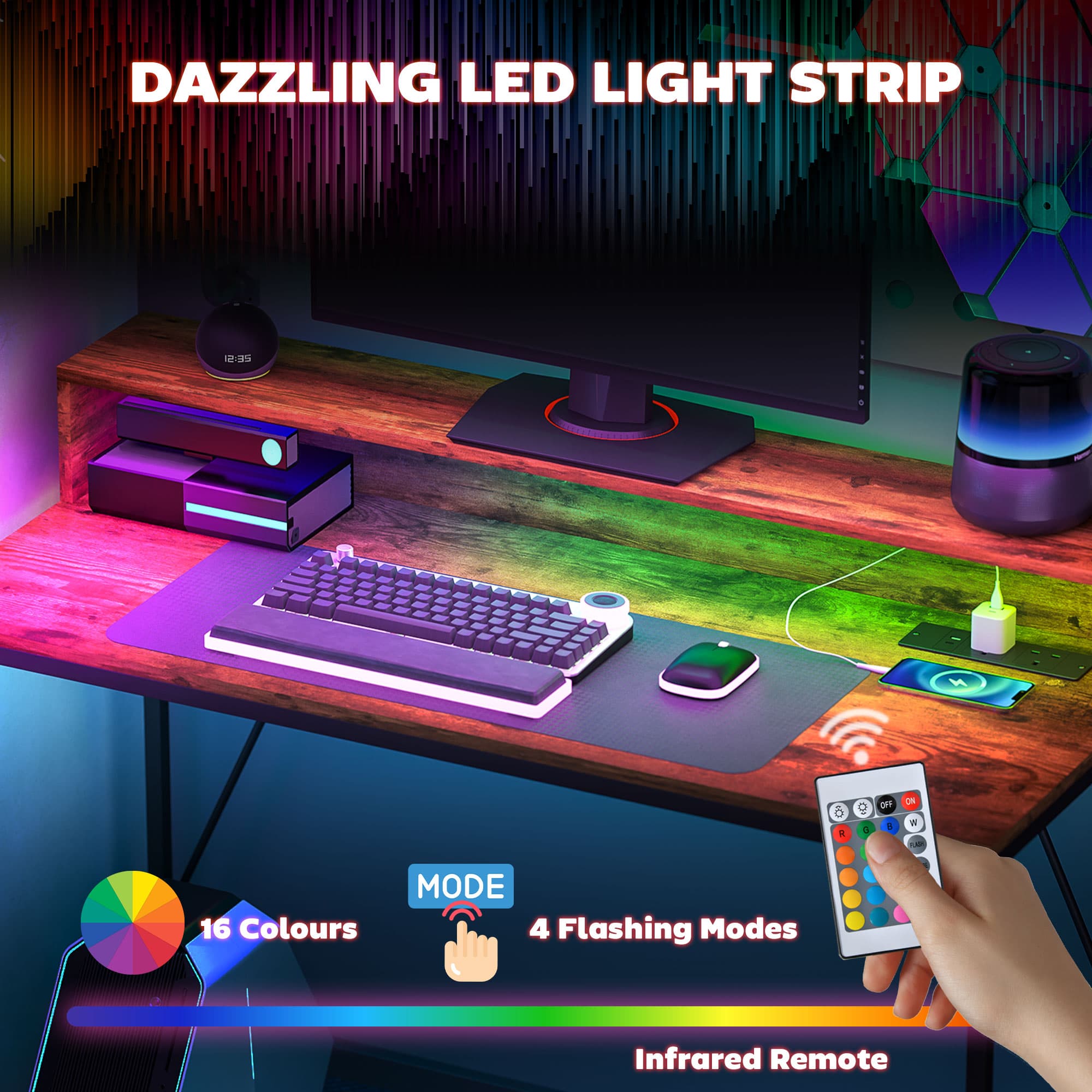Transform Your Setup with this Rustic Brown LED Gaming Desk - image 3