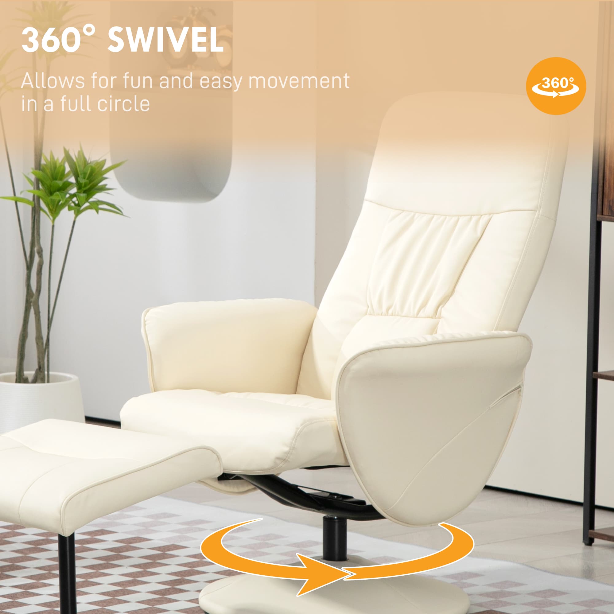 Swivel Recliner Chair and Ottoman Set in Cream Faux Leather - image 1