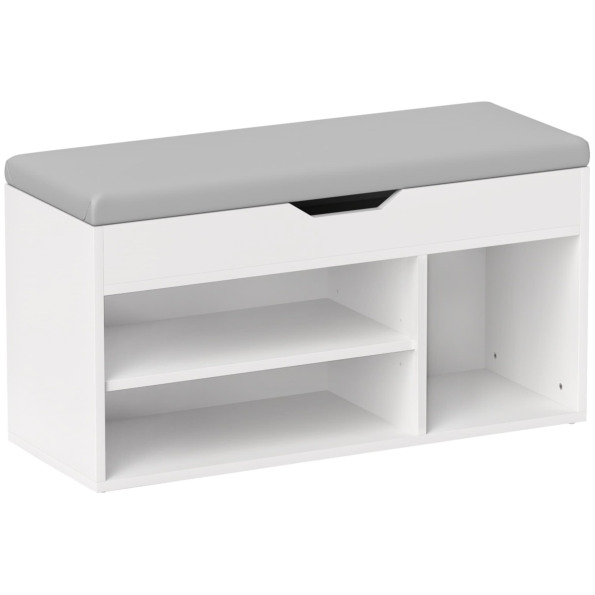 Shoe Storage Bench With Cushioned Seat and Open Shelves - Cream