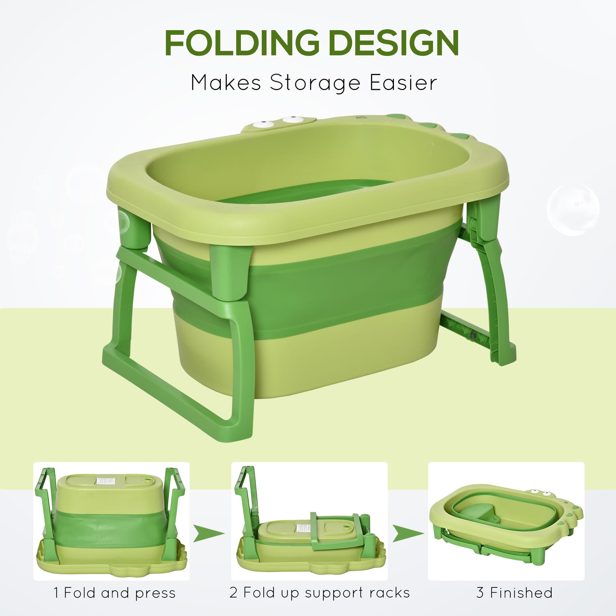 Foldable Green Baby Bathtub with Crocodile Detail - image 6