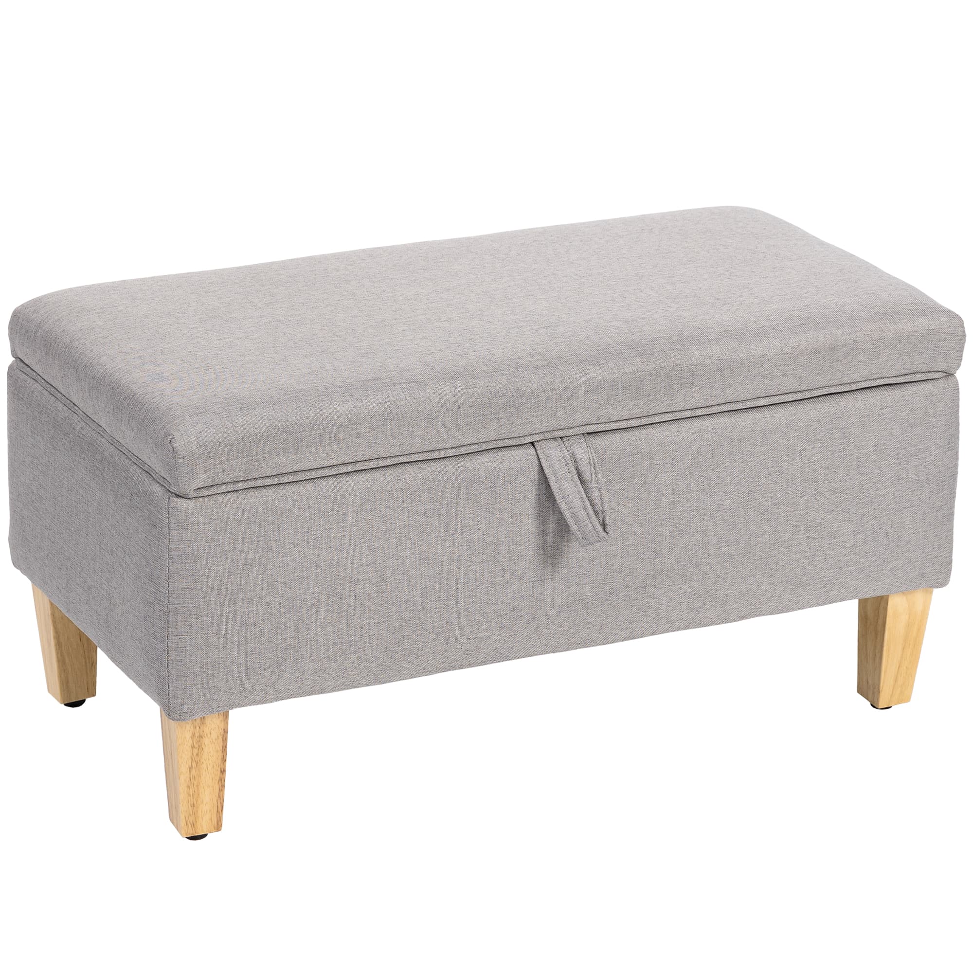 Light Grey Storage Ottoman with Foam-Padded Lid and Solid Wood Legs - Light Grey
