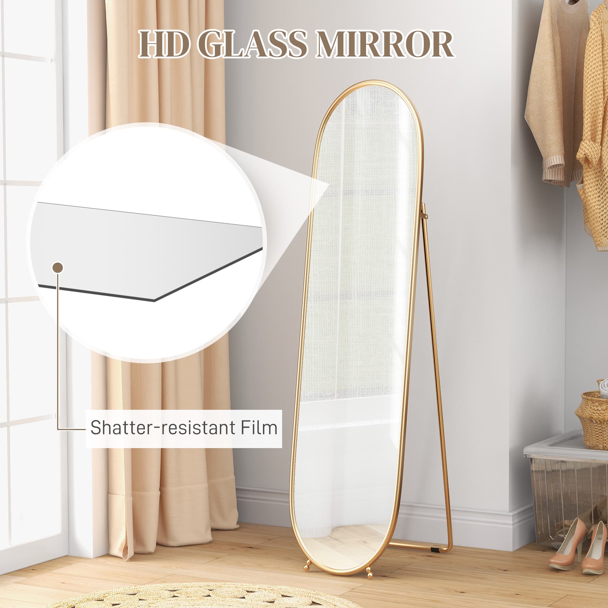 Full-Length Oval Standing Mirror with Gold Frame - image 2