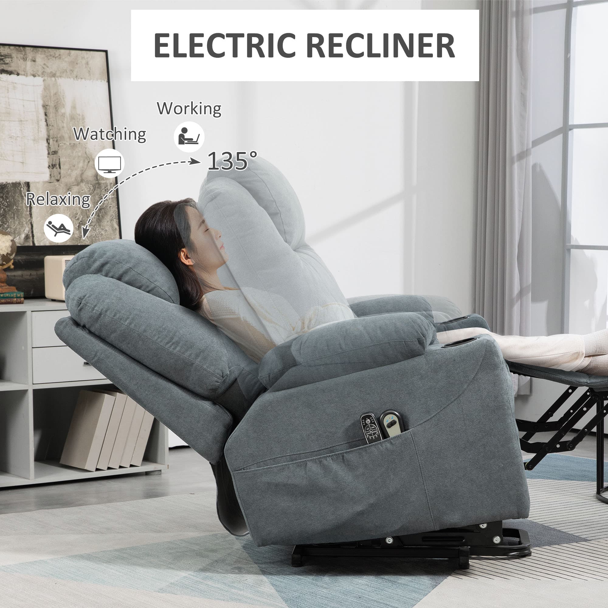 Premium Grey Lift and Recline Massage Armchair with Heat - image 3