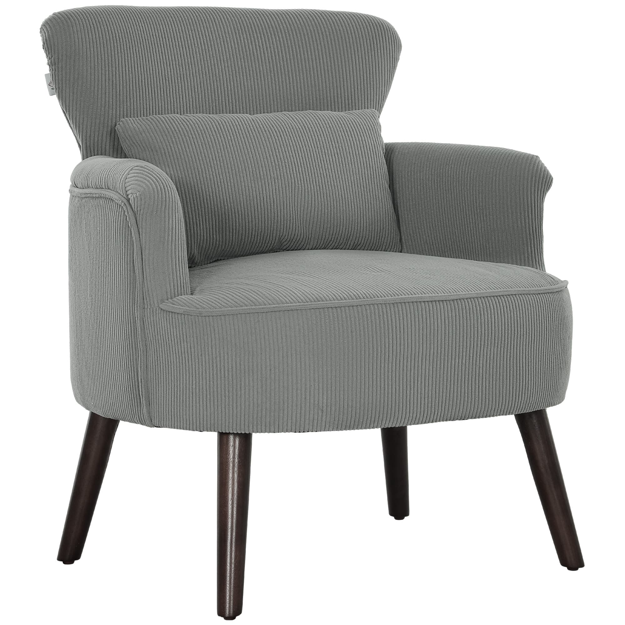 Light Grey Corduroy Accent Chair on Tapered Wooden Legs - Light Grey