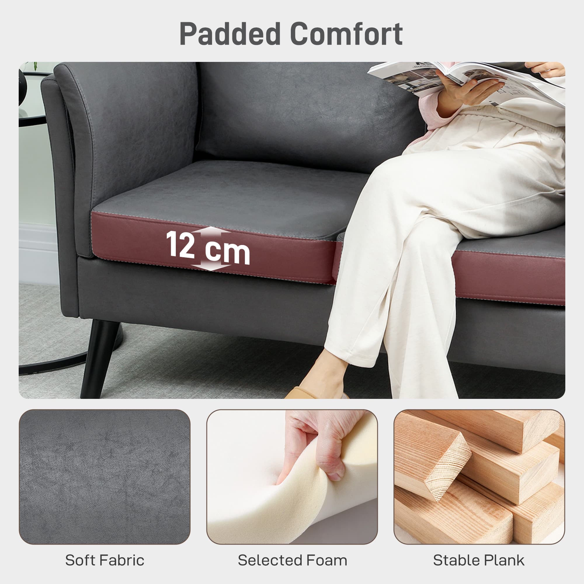 Premium Grey Leathaire Two-Seater Sofa for Effortless Comfort - image 5