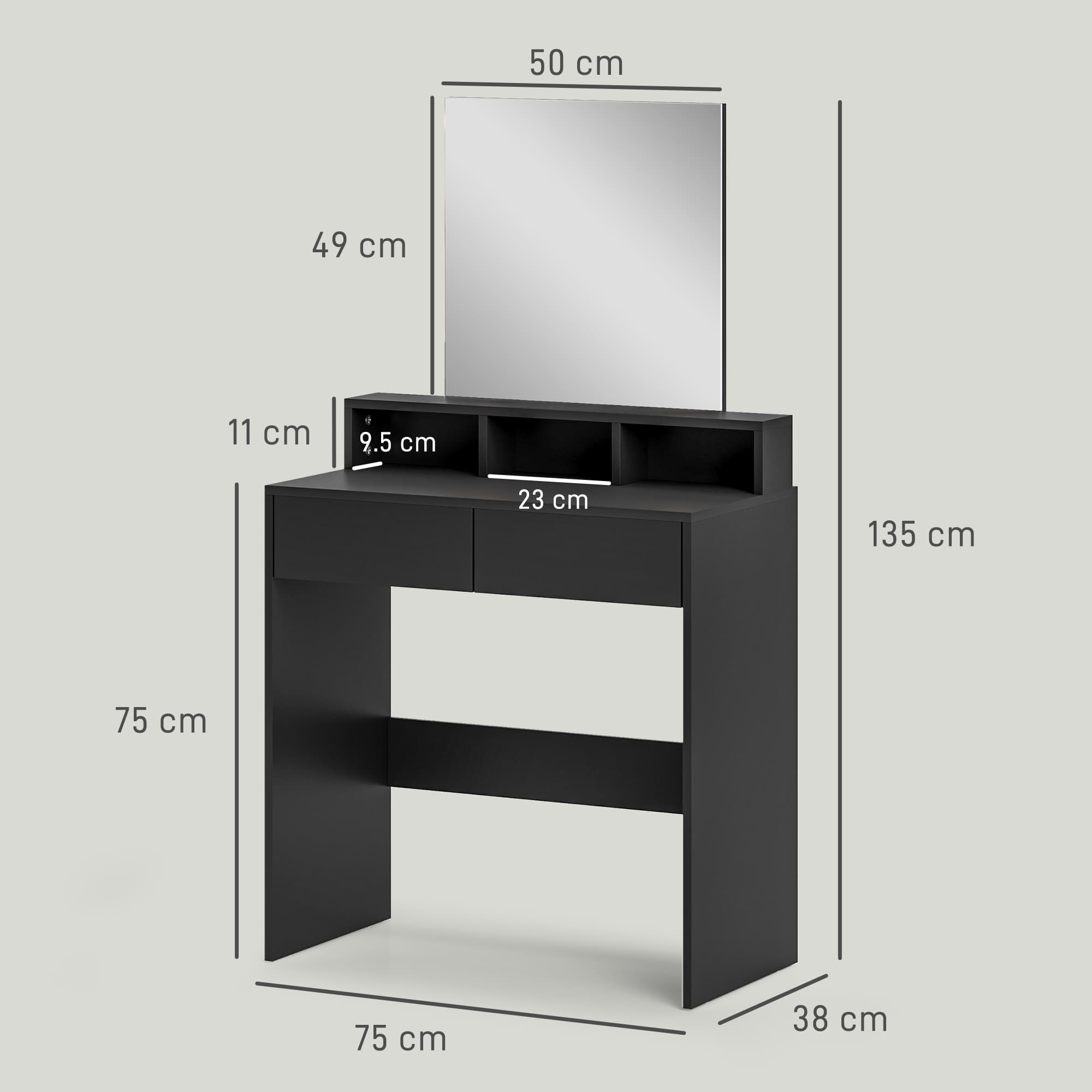 A compact black dressing table with mirror and built-in storage - image 2