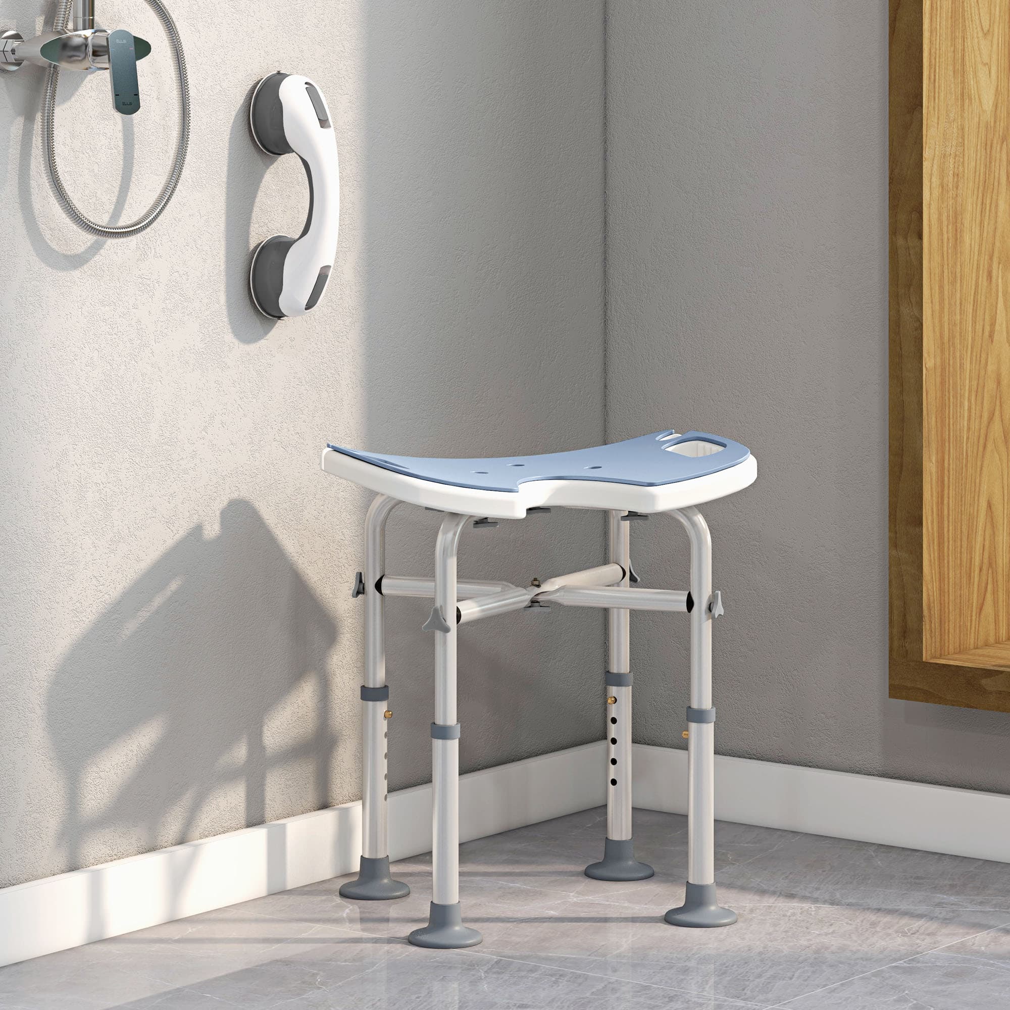 Height-Adjustable Shower Stool with Padded U-Seat - image 3