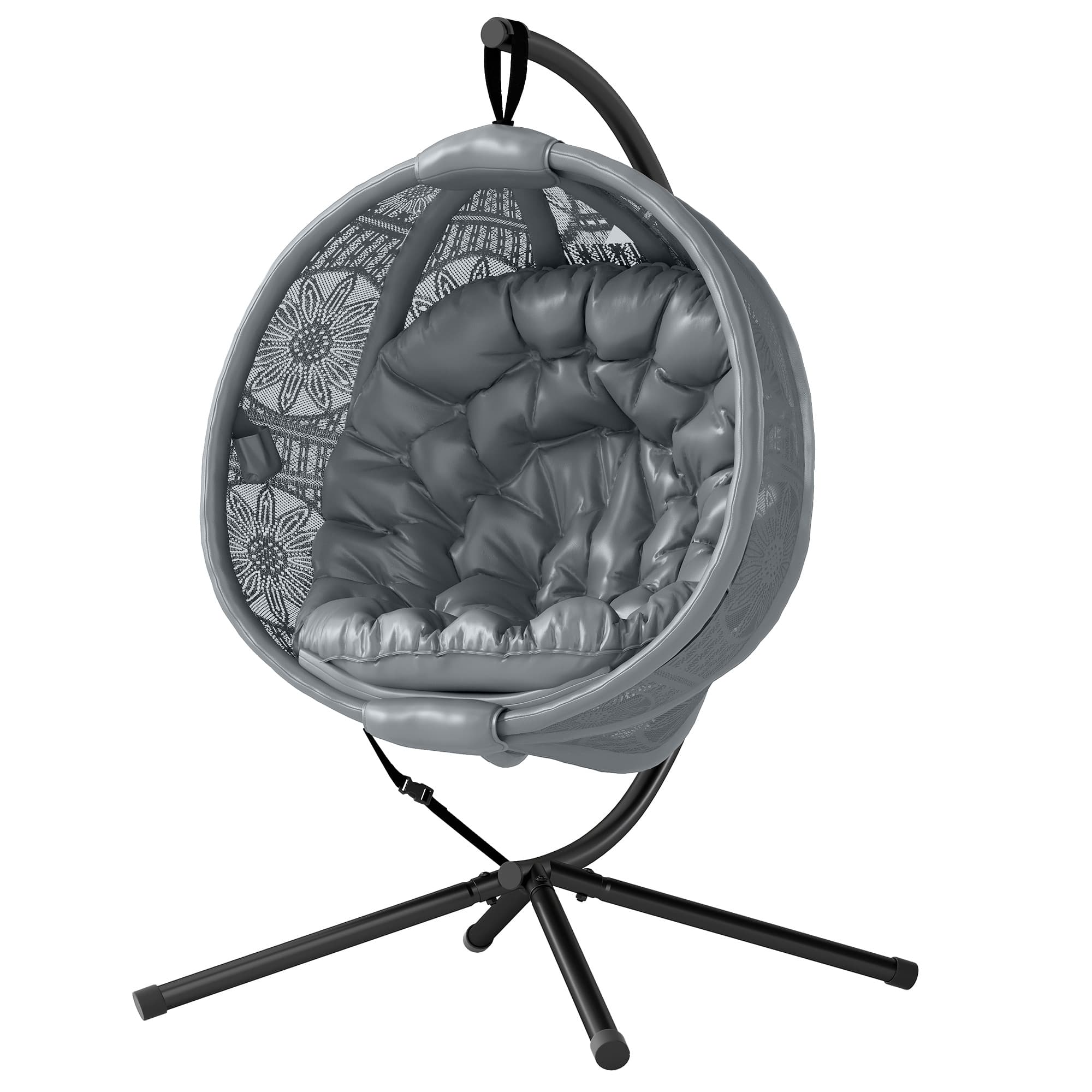 Indoor Egg Basket Chair on Steel Stand — Charcoal Grey Cushion - Charcoal grey