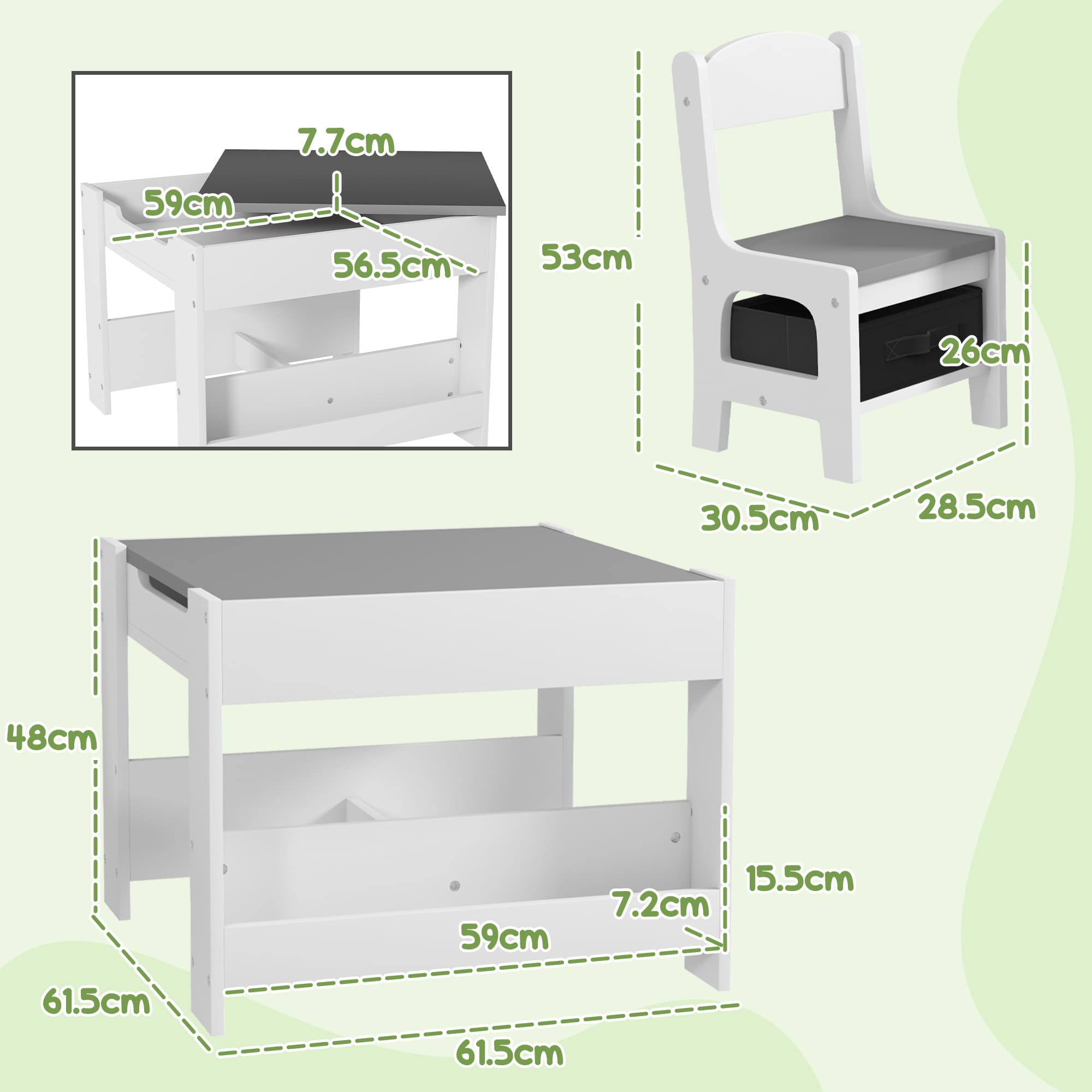 Three-Piece Children's Table and Chair Set with Chalkboard Top - image 3