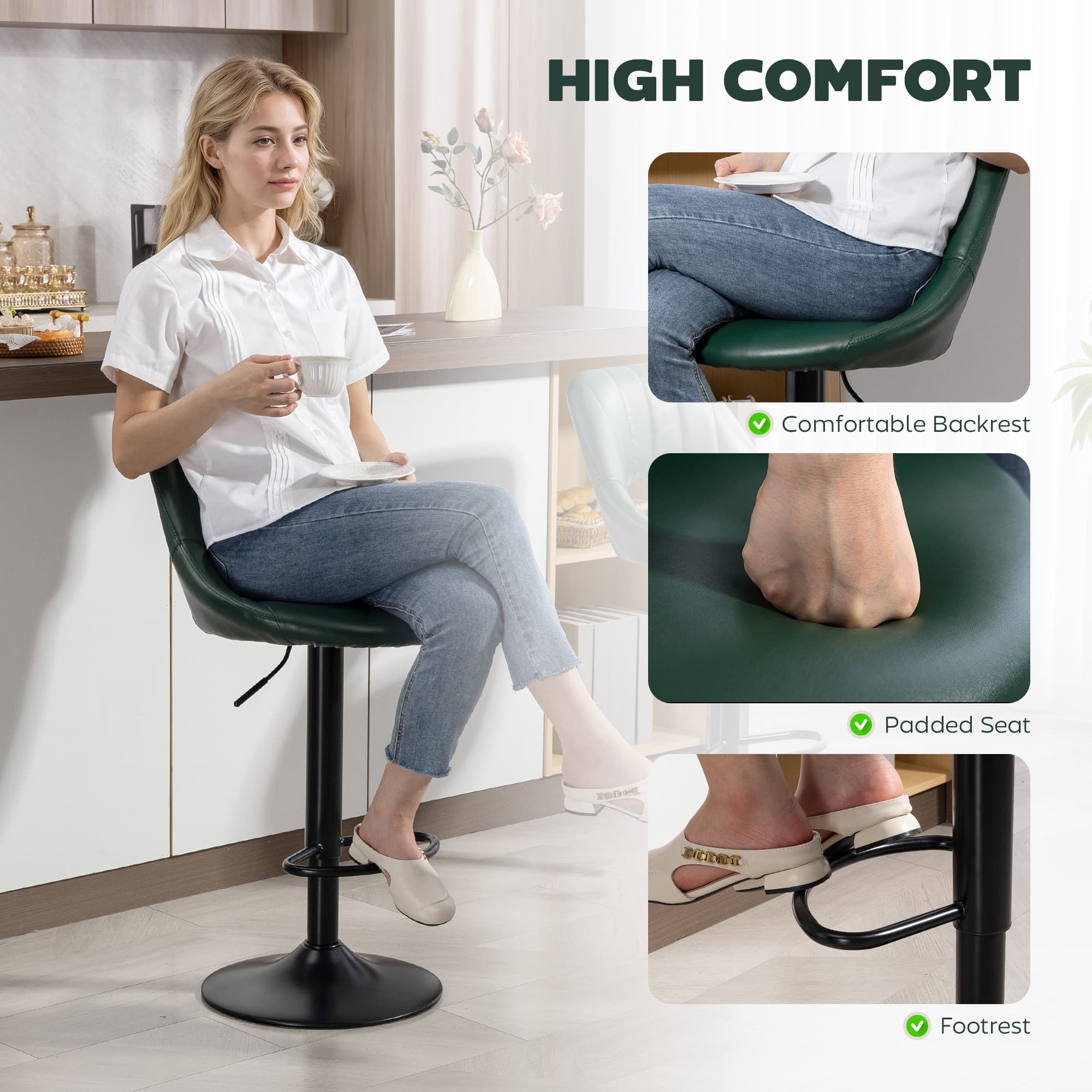 Transform Your Kitchen with Dark Green Faux Leather Bar Stools - image 4