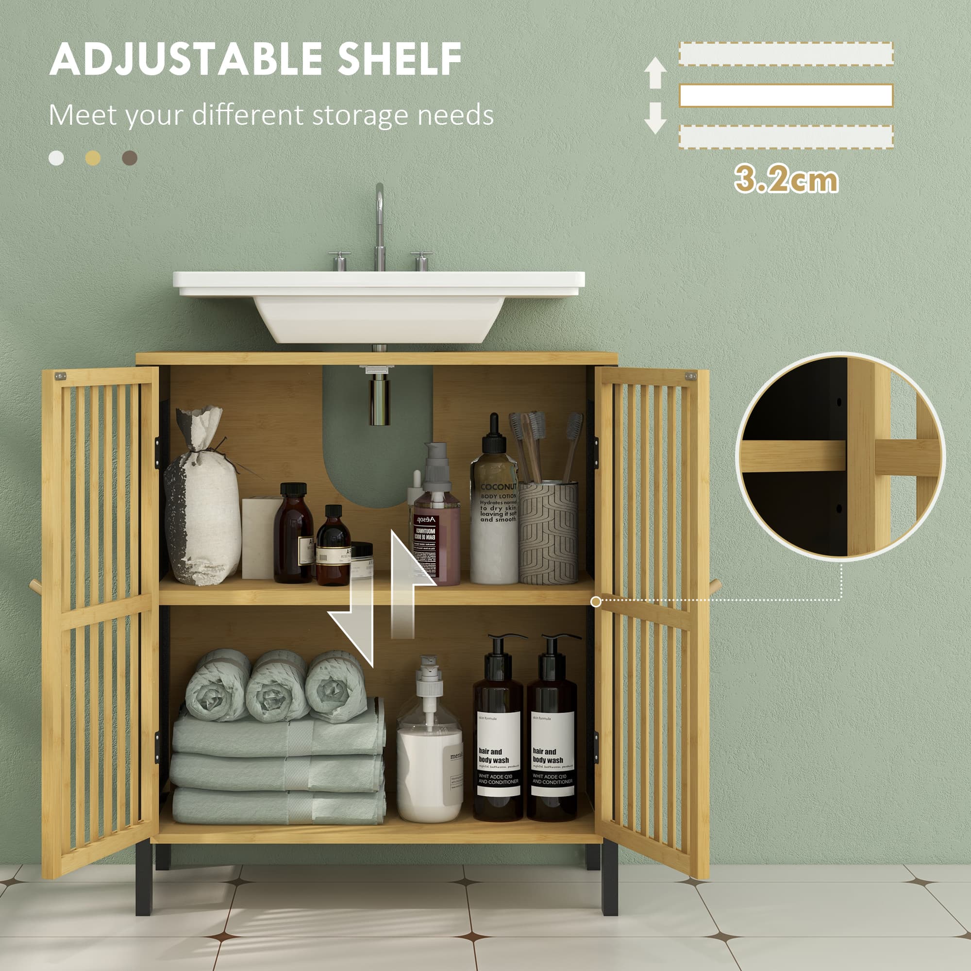 Black bamboo-blend under sink cabinet - image 9