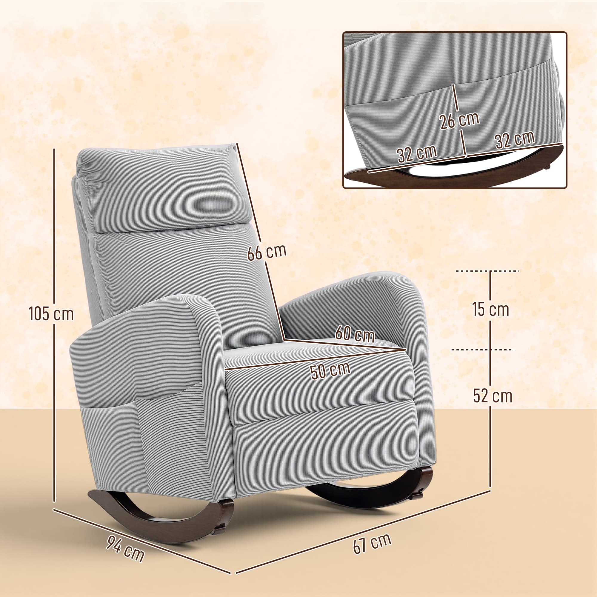 Transform Your Space with this Grey Corduroy Rocking Chair - image 3