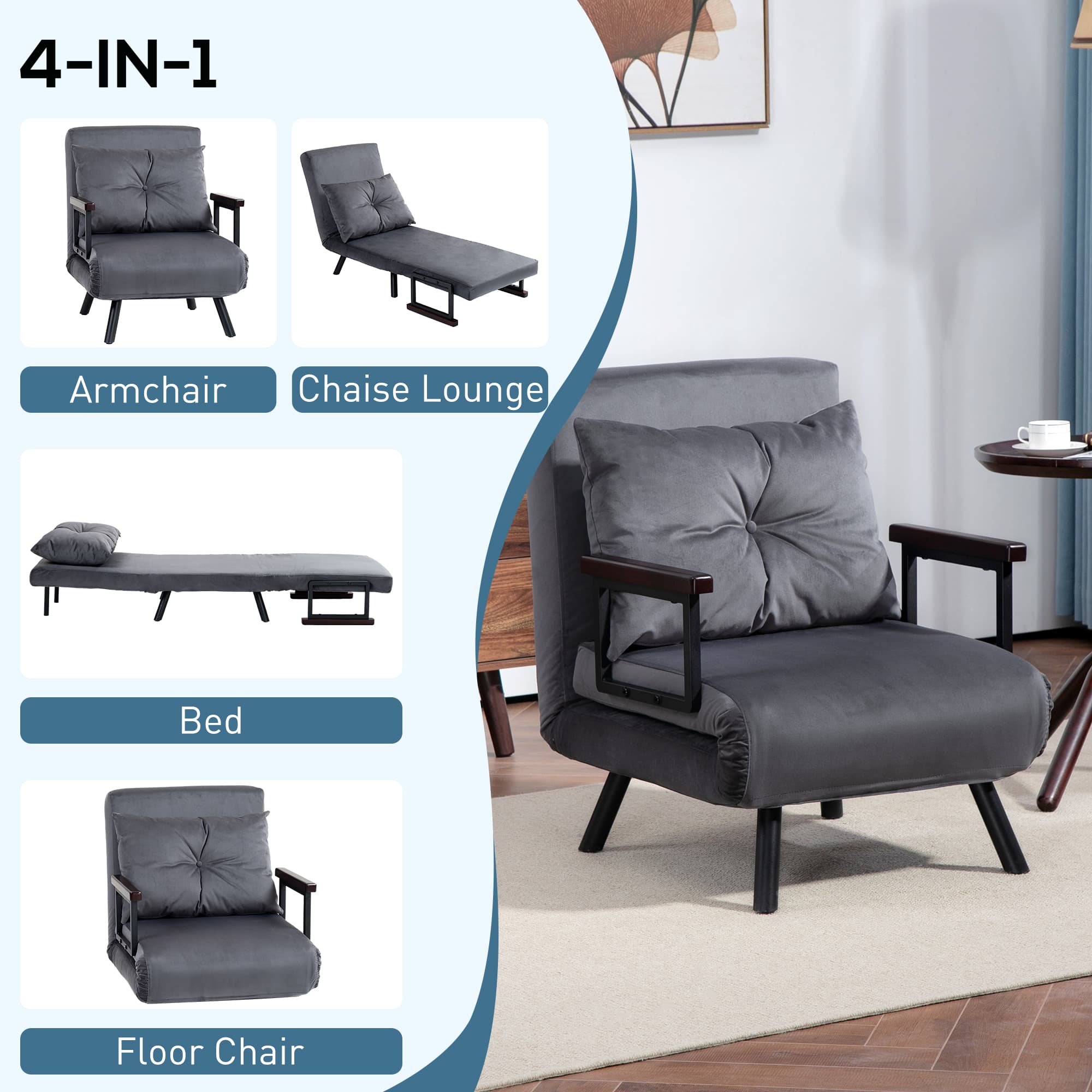 Transform Your Space with the 4-in-1 Velvet Single Chair Bed - image 2