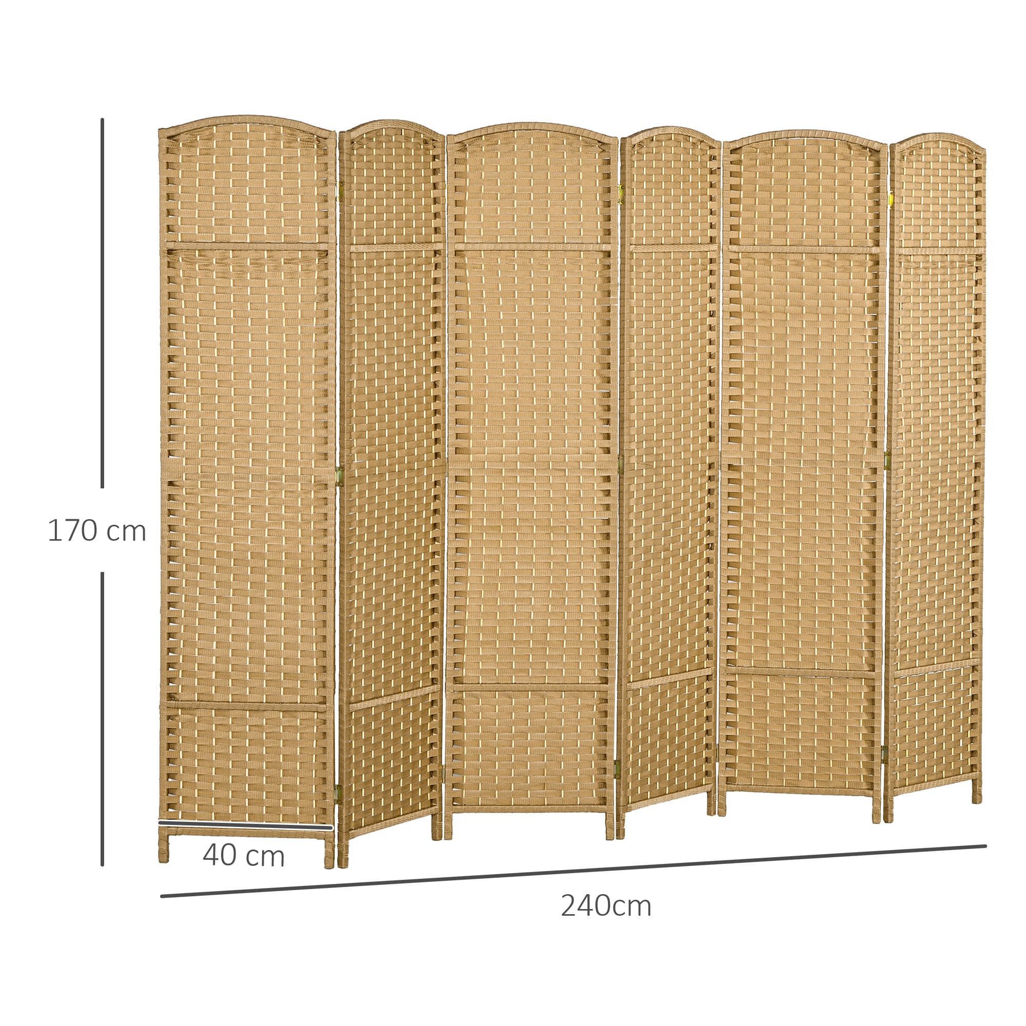 Six-Panel Woven Room Divider with Arched Tops, 240 x 170cm - image 2