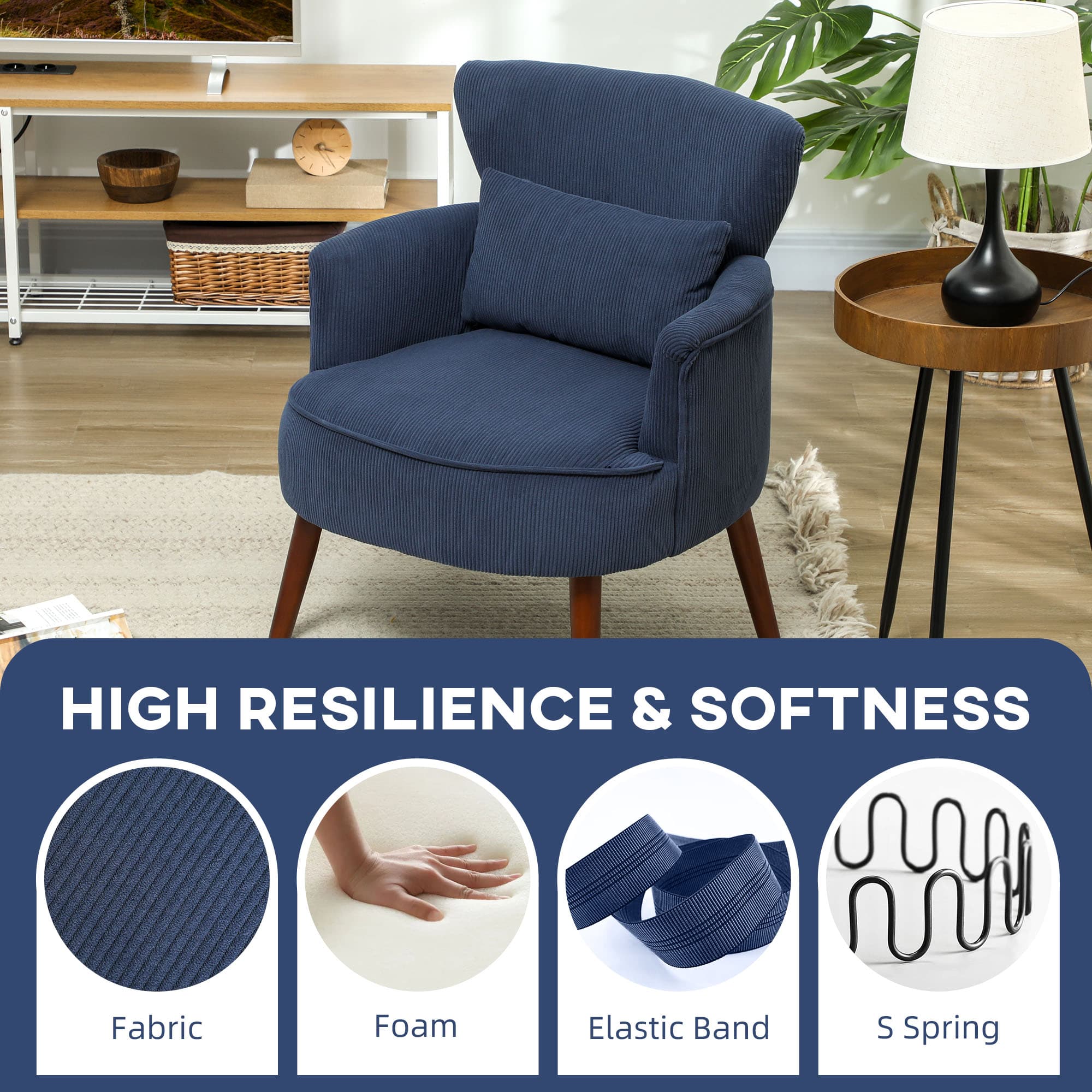 Transform Your Space with this Retro Blue Corduroy Accent Chair - image 3