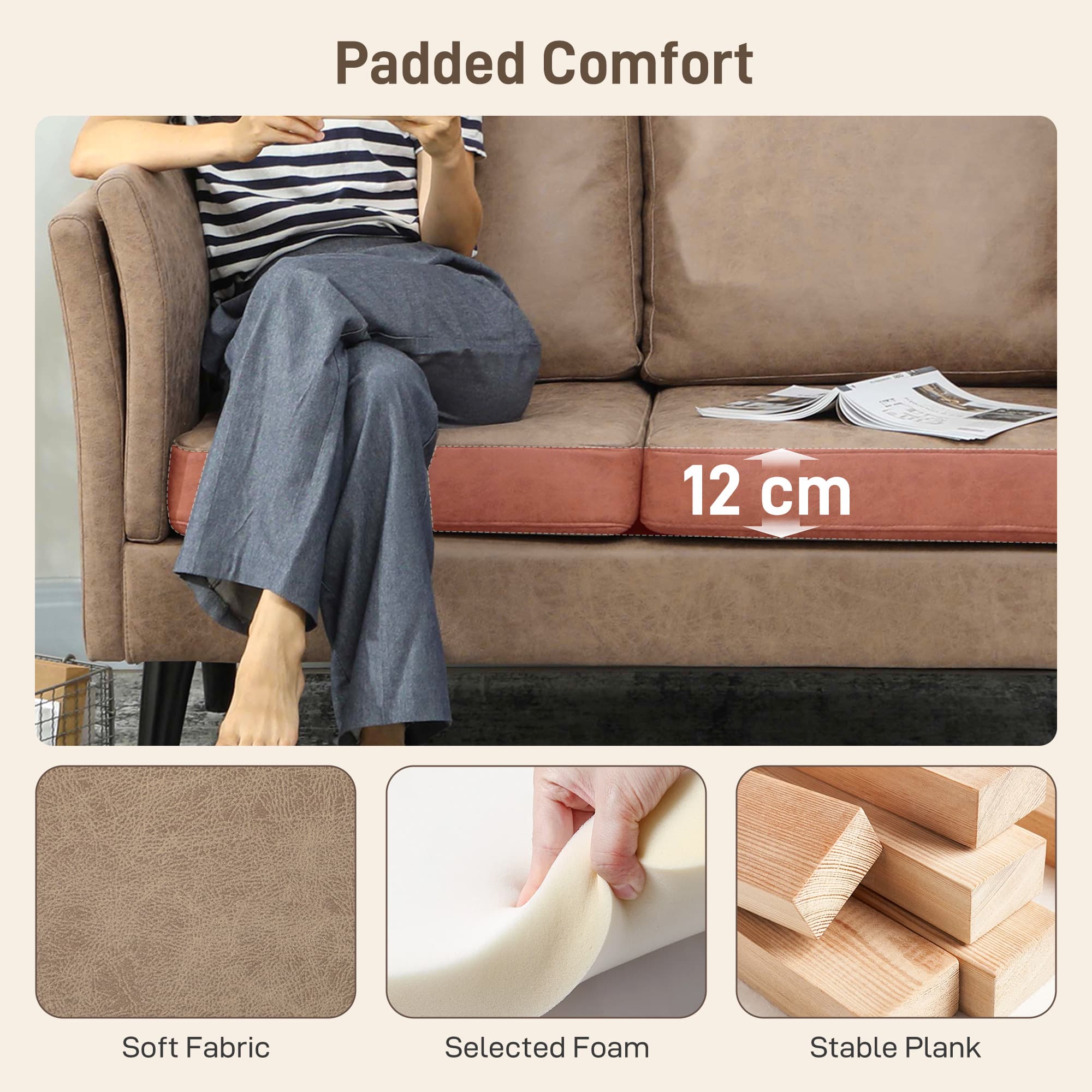 Discover Premium Comfort with this Light Brown 2-Seater Sofa - image 2