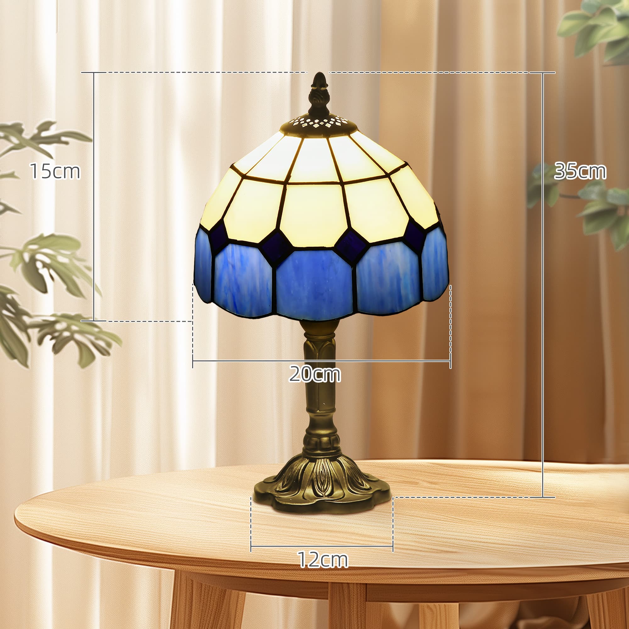 Handmade Art Deco Stained Glass Table Lamp — White & Blue - image 1